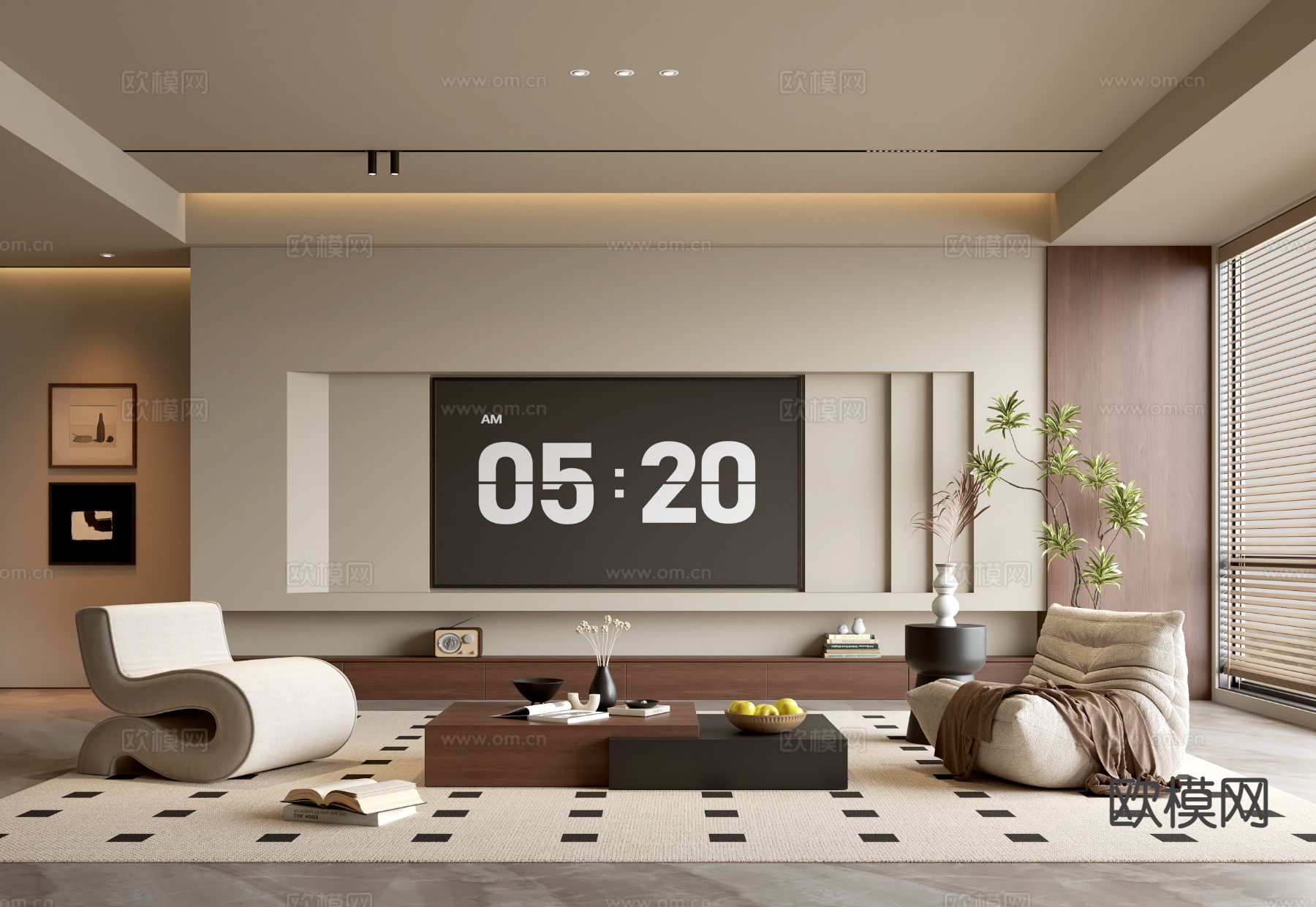 中古风电视背景墙3d模型下载