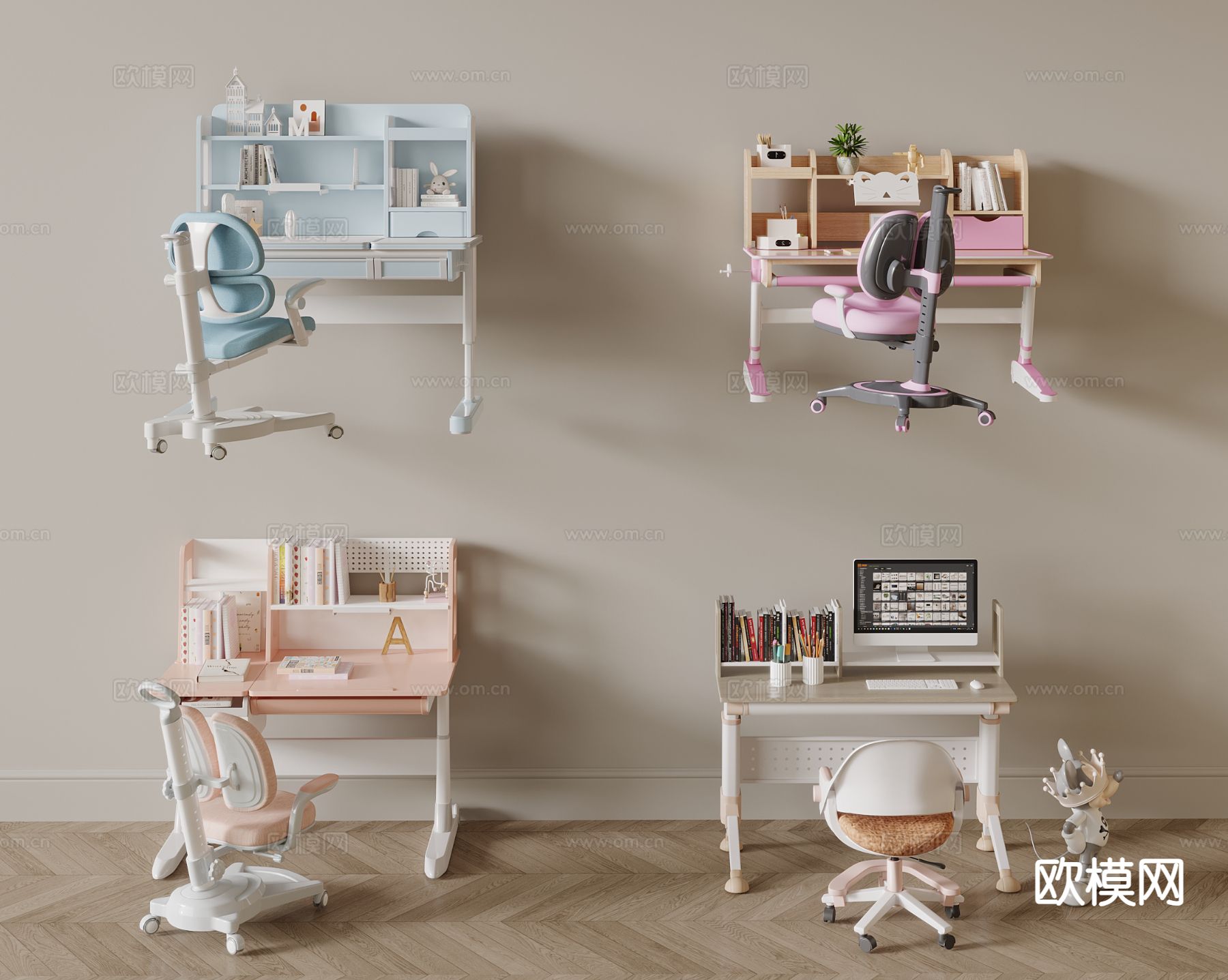 儿童学习桌 写字台3d模型下载