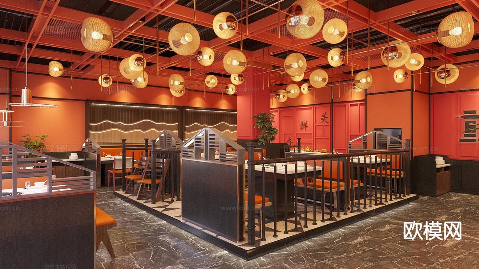 新中式餐廳 火鍋店 3d模型下載(渲染圖1)