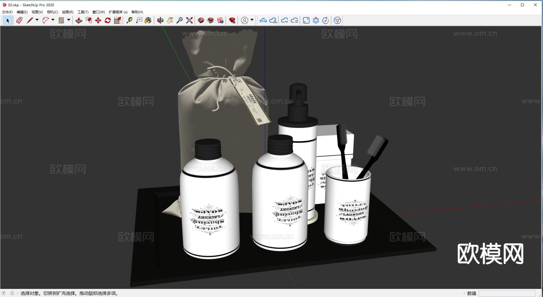 洗漱用品 牙刷 沐浴露 洗脸巾su模型下载（渲染图1）