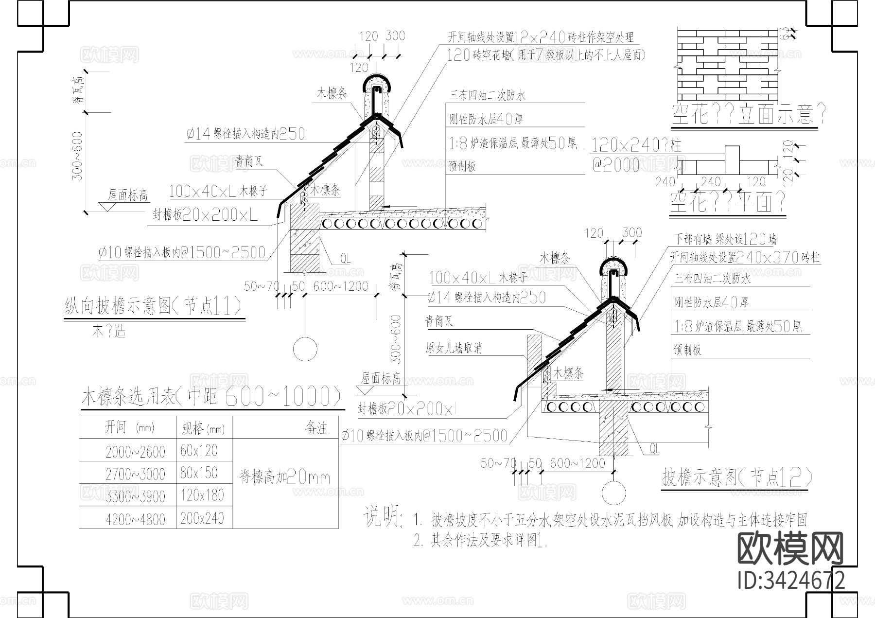 仿古马头墙 披檐详图节点大样图下载（渲染图5）