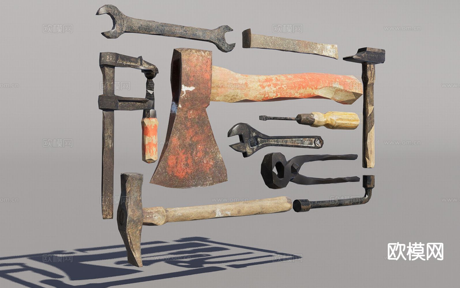 工具 锤子 扳手 斧头3d模型下载（渲染图1）