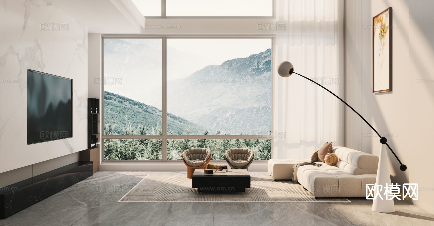 现代别墅客厅3d模型下载