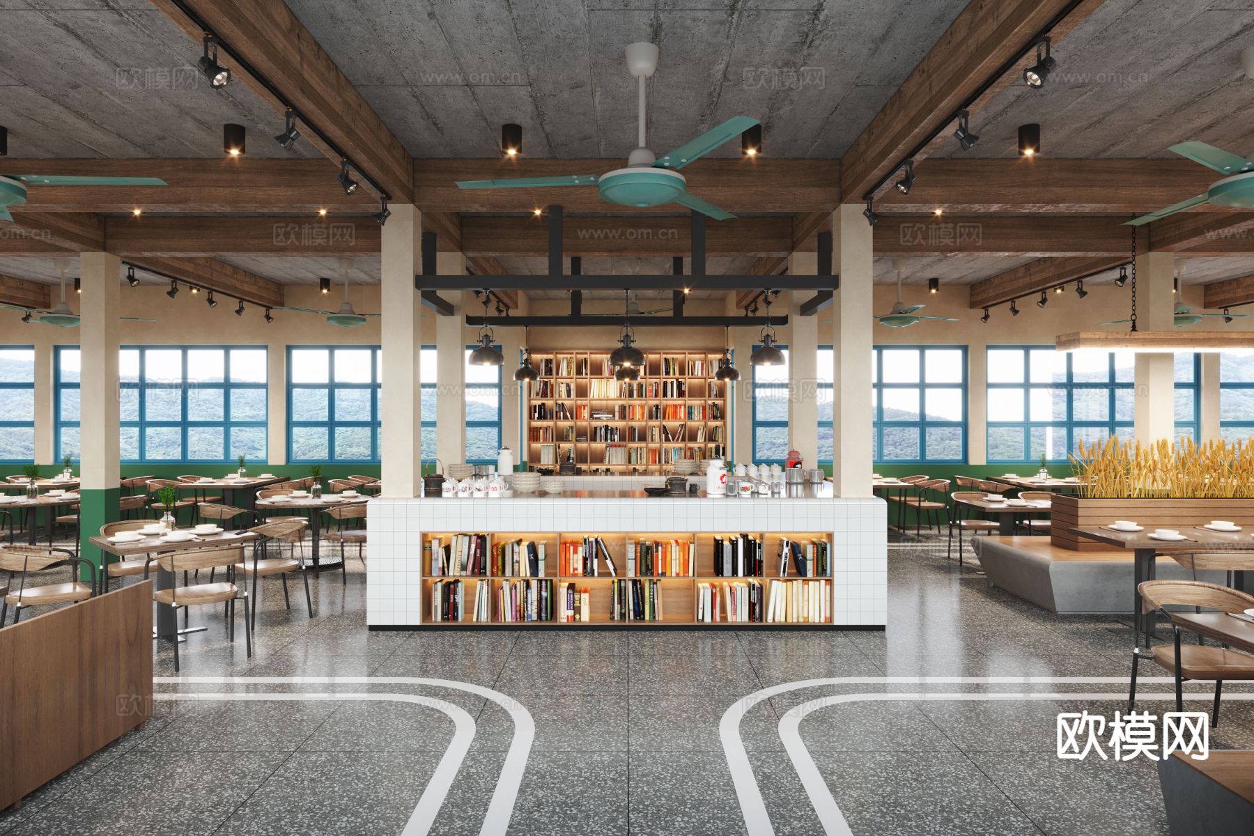 复古餐厅食堂3d模型下载（渲染图2）