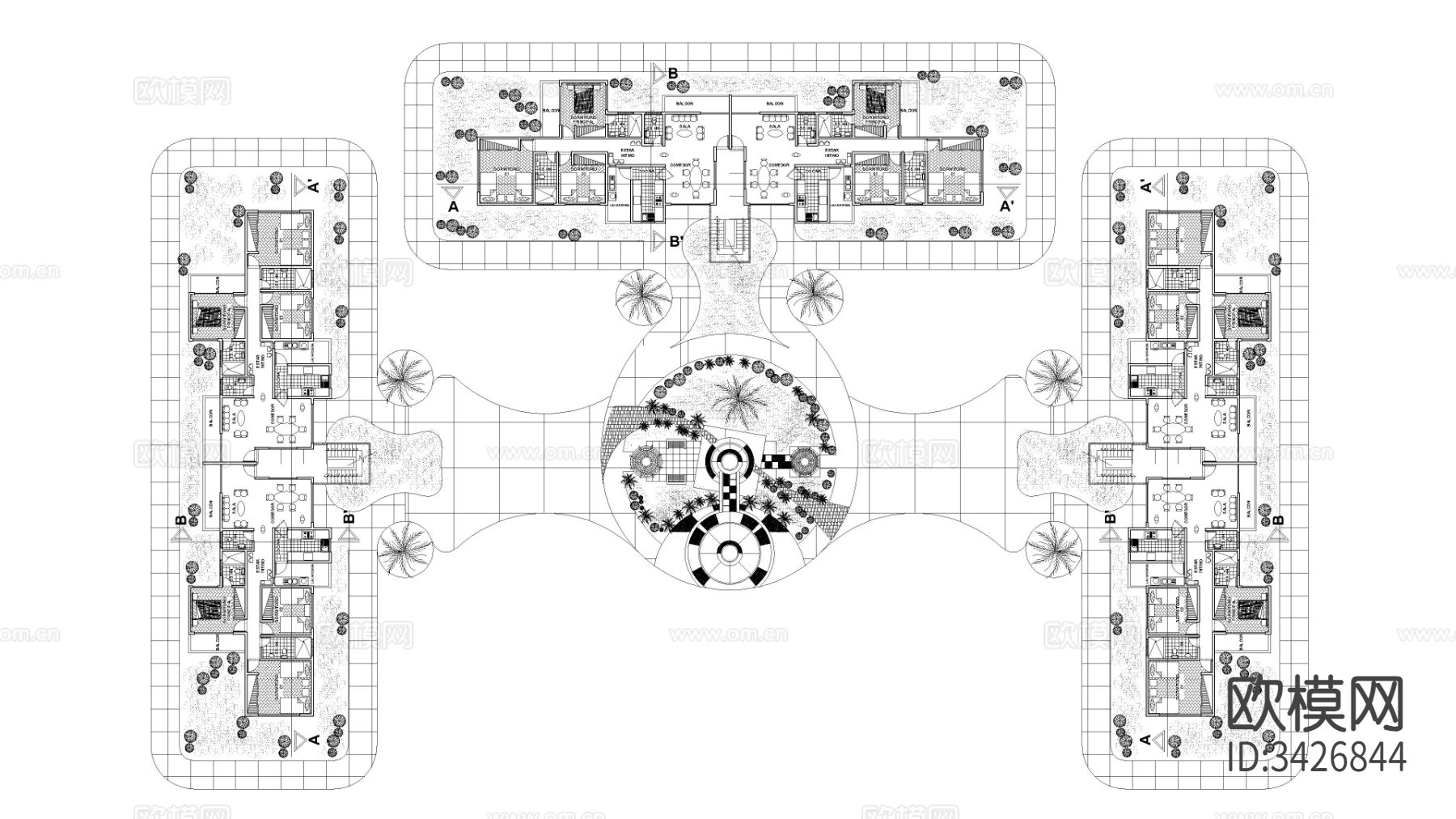 公寓大楼cad施工图下载（渲染图1）