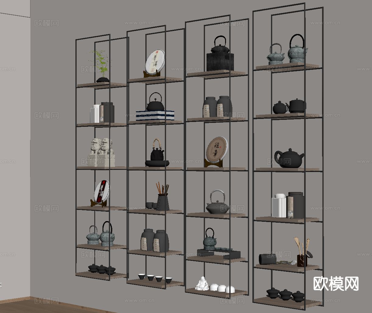 新中式茶具 茶叶罐 茶壶 茶饼su模型下载（渲染图1）