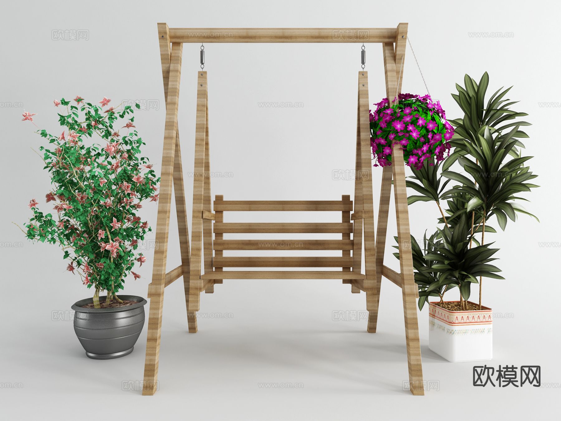 吊椅 秋千 绿植盆栽3d模型下载