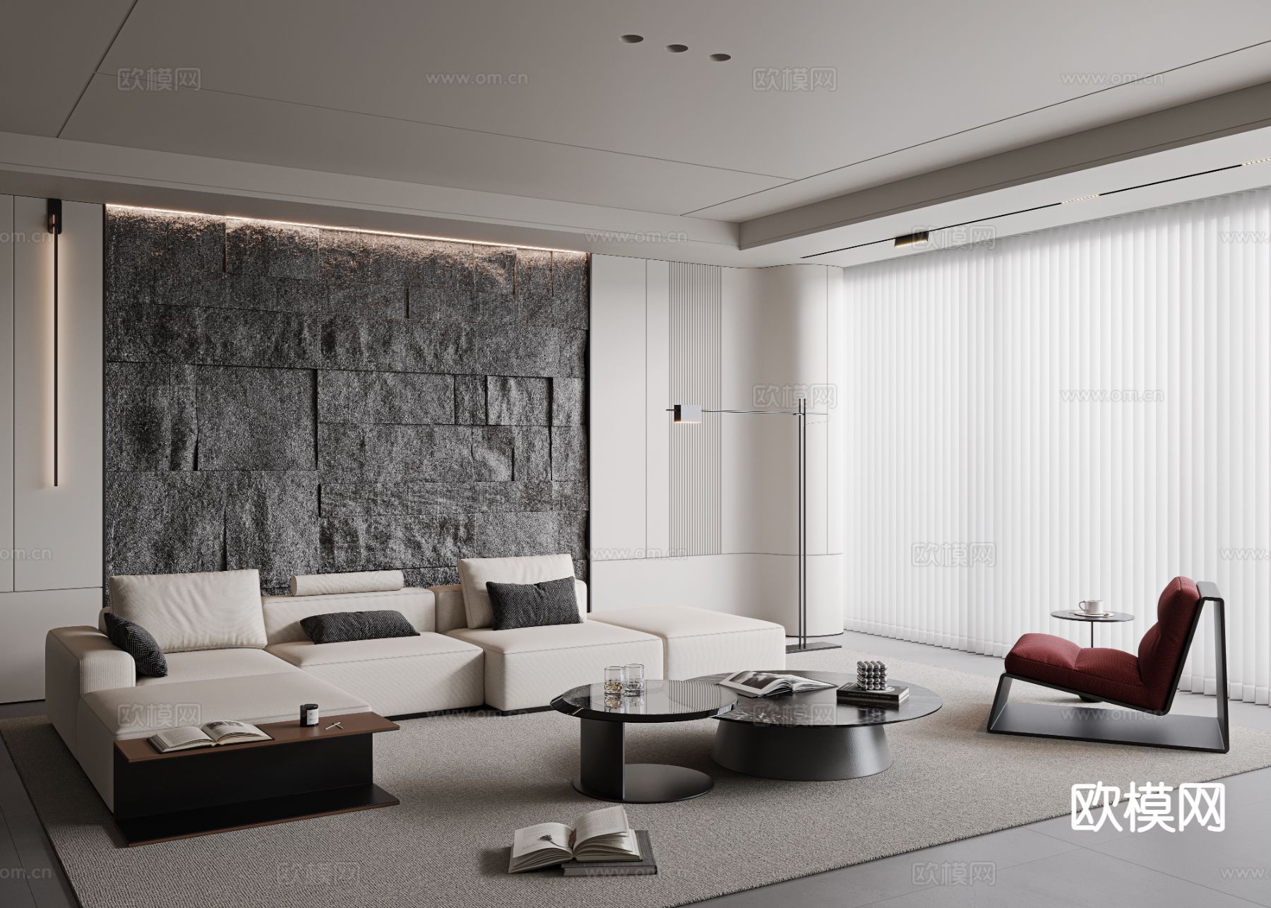 现代客厅3d模型下载（渲染图1）