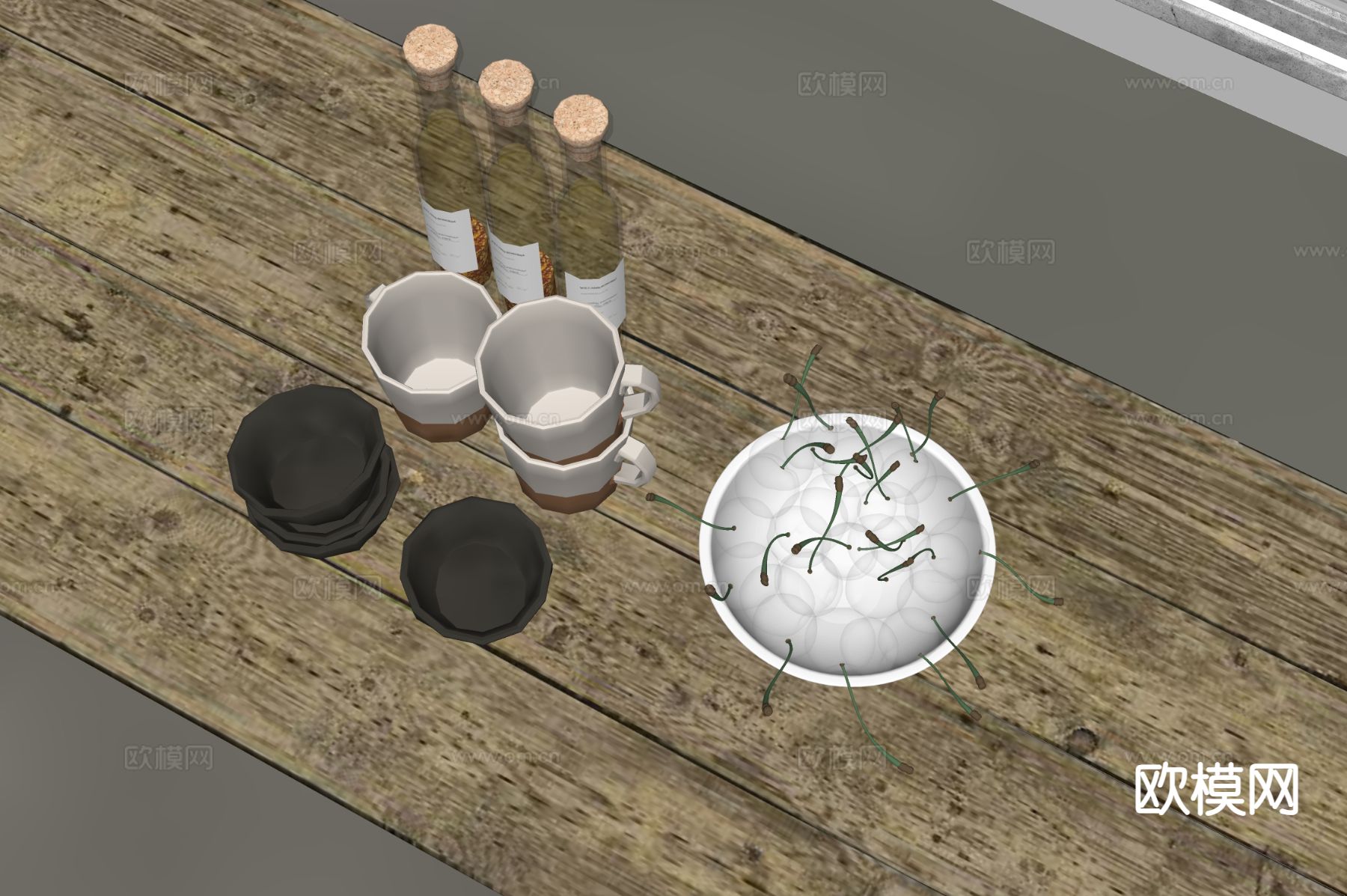 果盘 杯子 饮料 车厘子su模型下载（渲染图1）