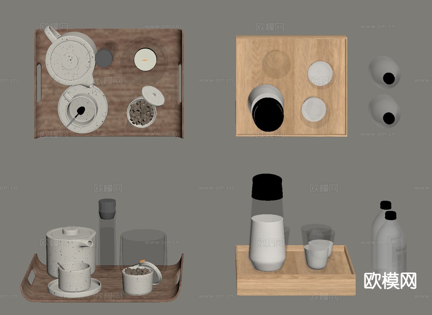 现代茶具摆件 茶盘 杯子su模型下载（渲染图1）