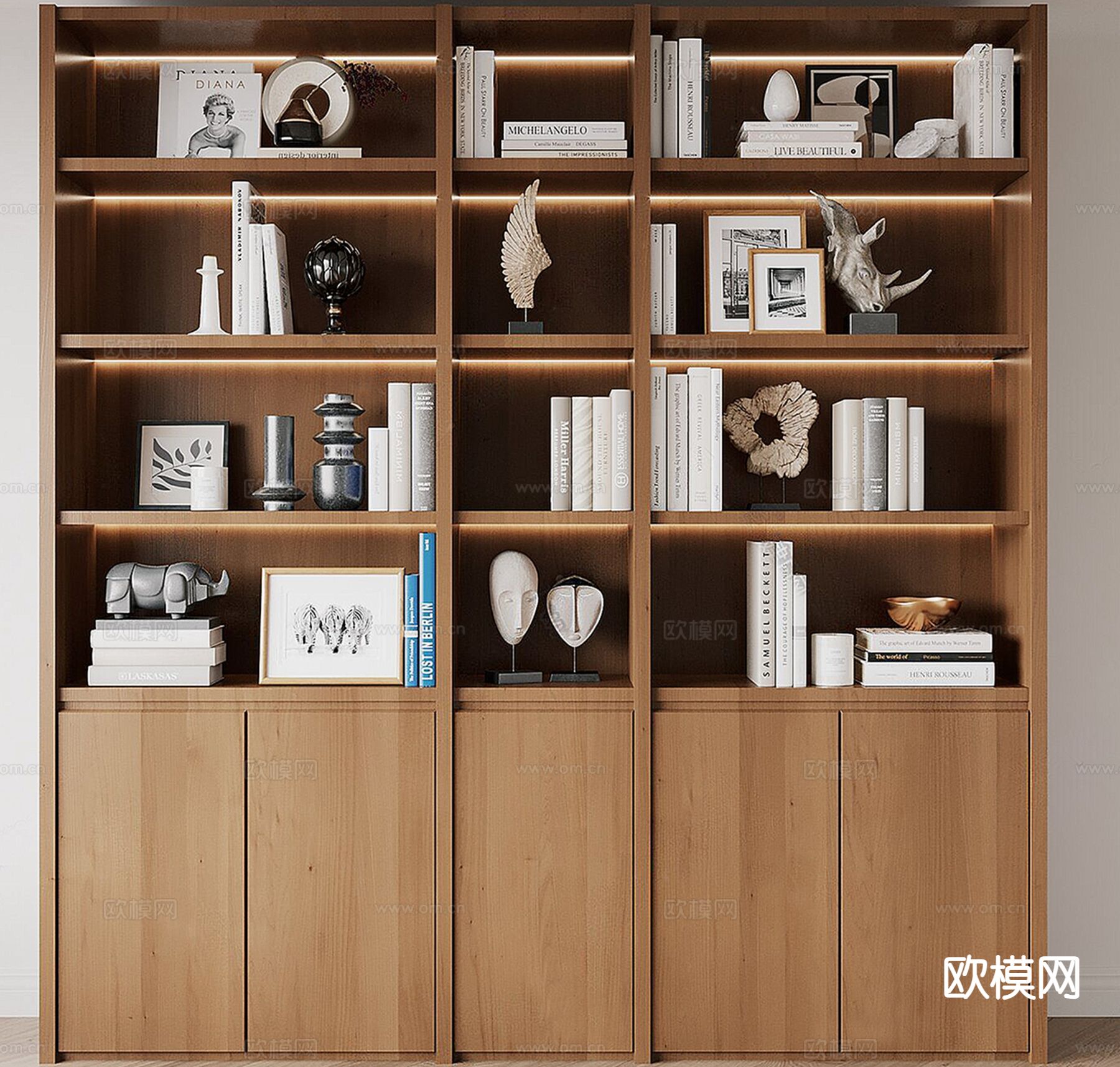 原木风书柜su模型下载（渲染图2）
