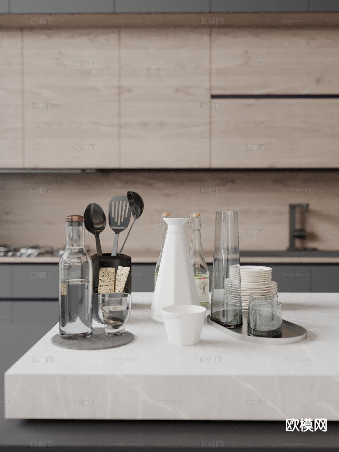 现代厨房摆件 厨具 餐具3d模型下载
