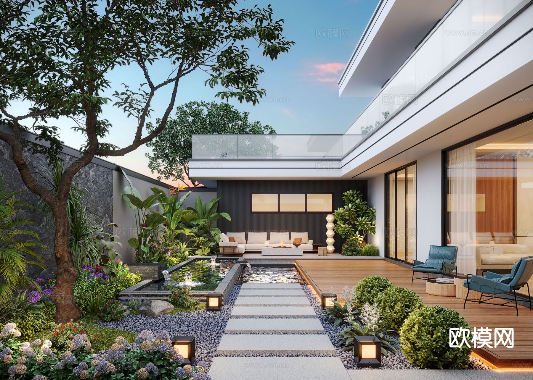 庭院景观 别墅花园3d模型下载