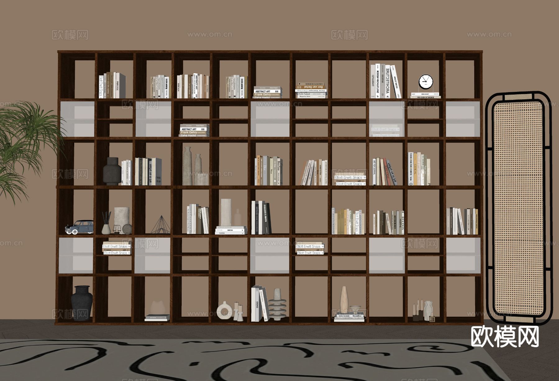 中古风书柜su模型下载（渲染图1）
