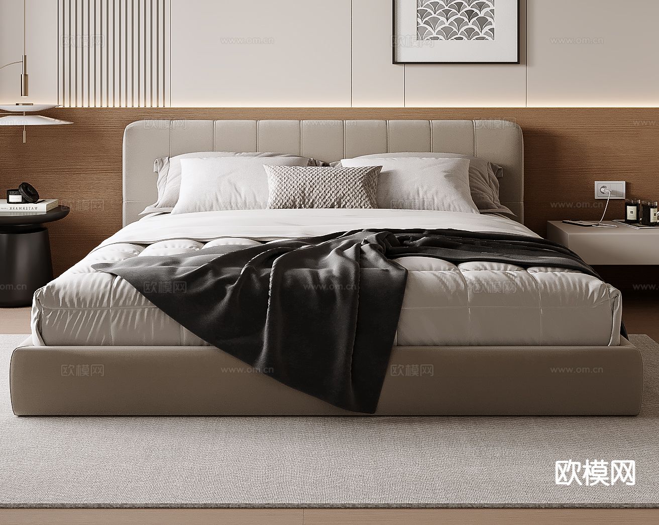 现代双人床3d模型下载