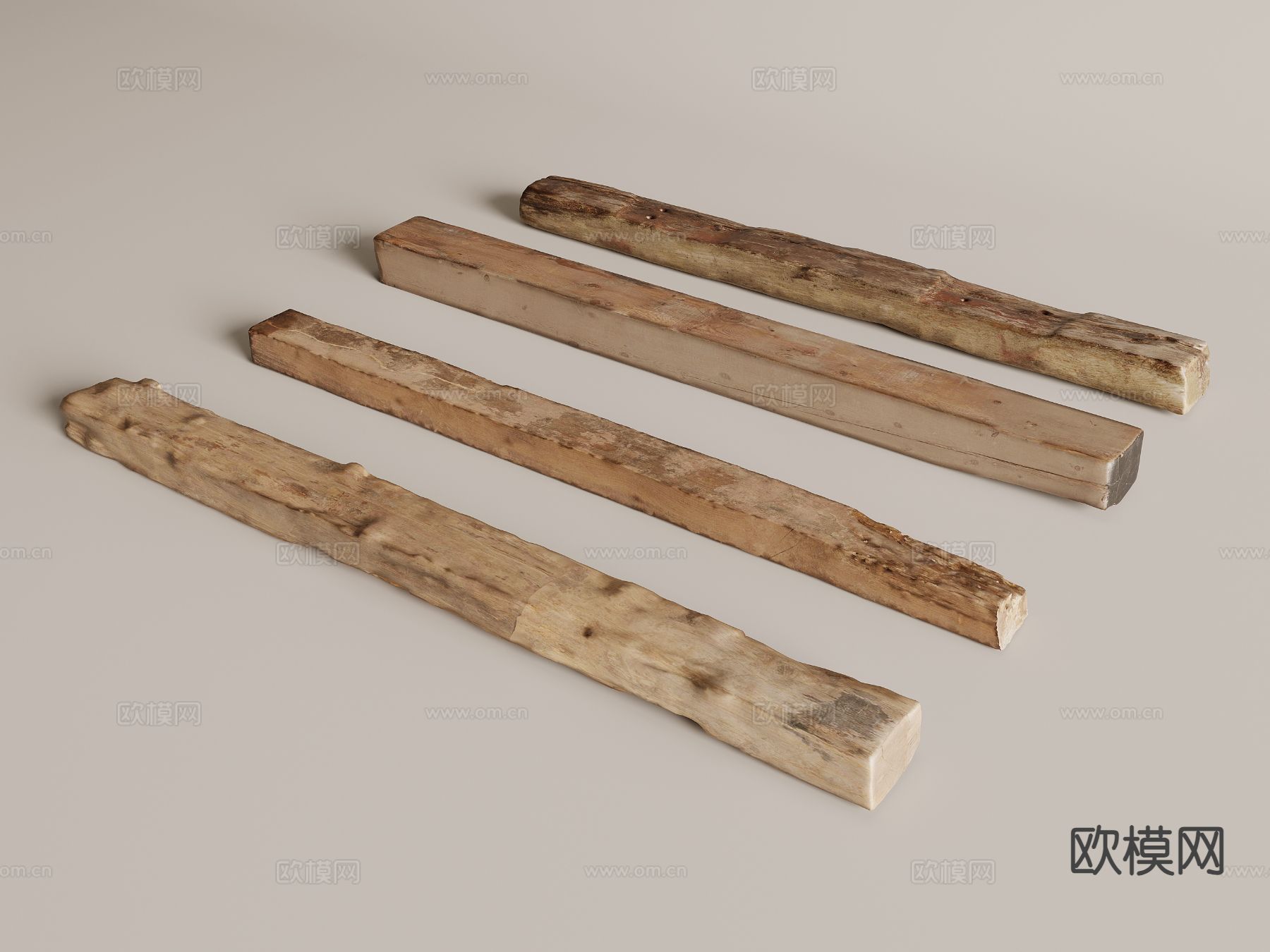 新中式老木头 柱子 横梁3d模型下载