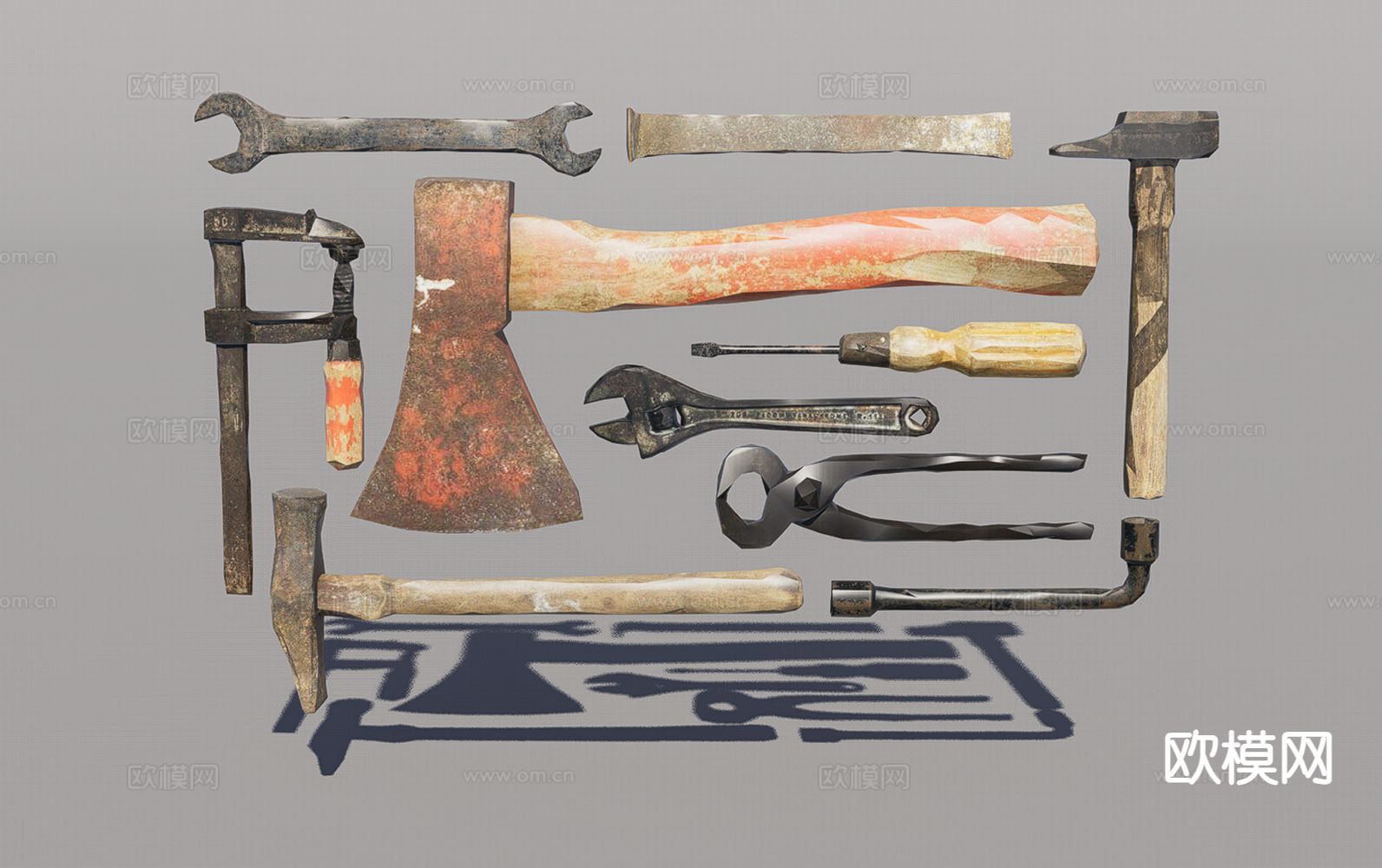 工具 锤子 扳手 斧头3d模型下载（渲染图2）