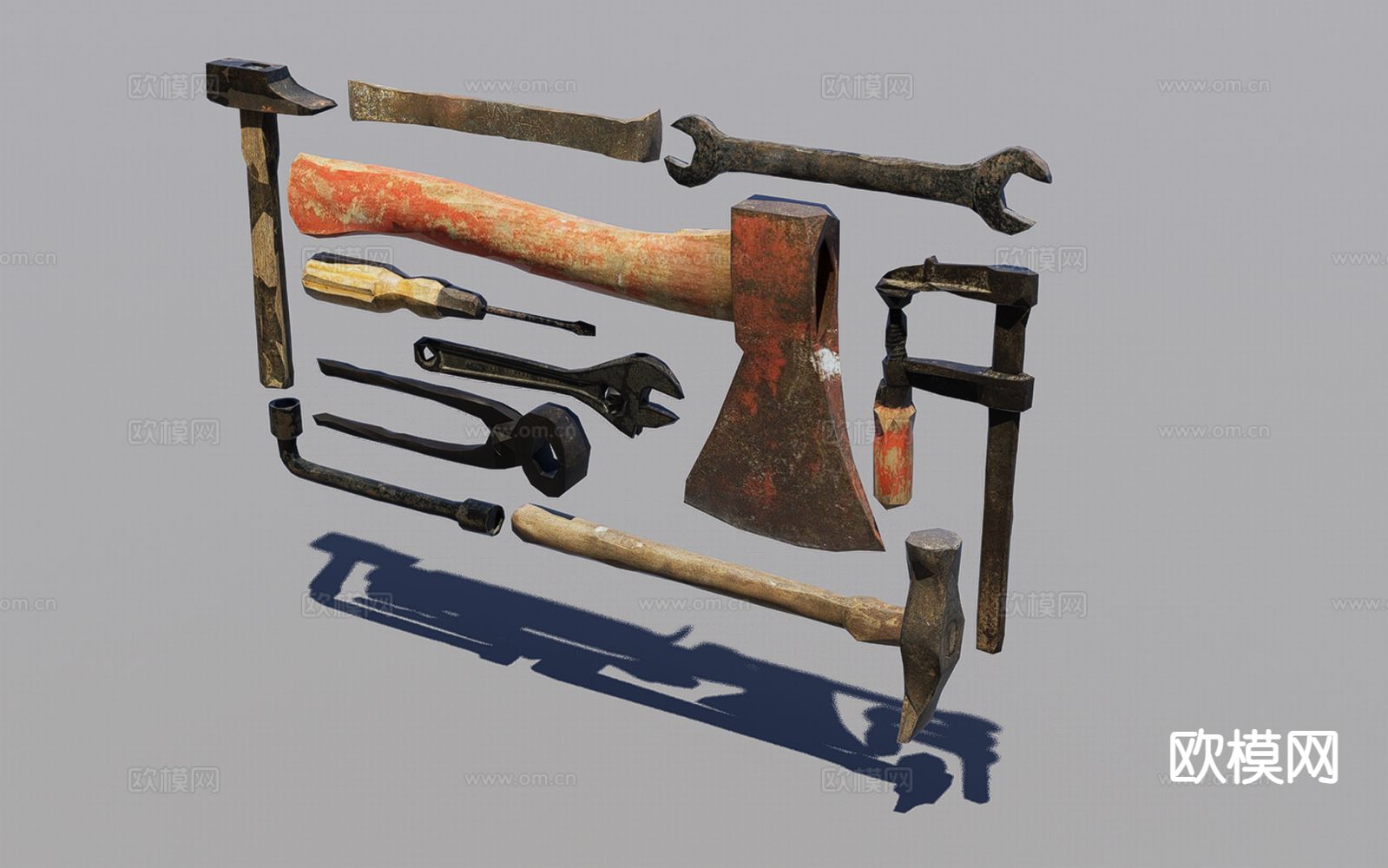 工具 锤子 扳手 斧头3d模型下载（渲染图3）