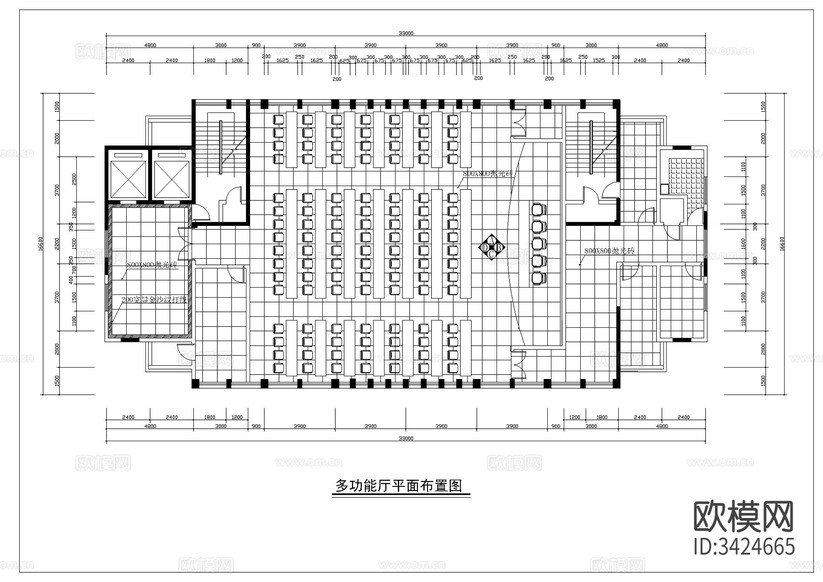 多功能廳裝修CAD施工圖下載(渲染圖1)