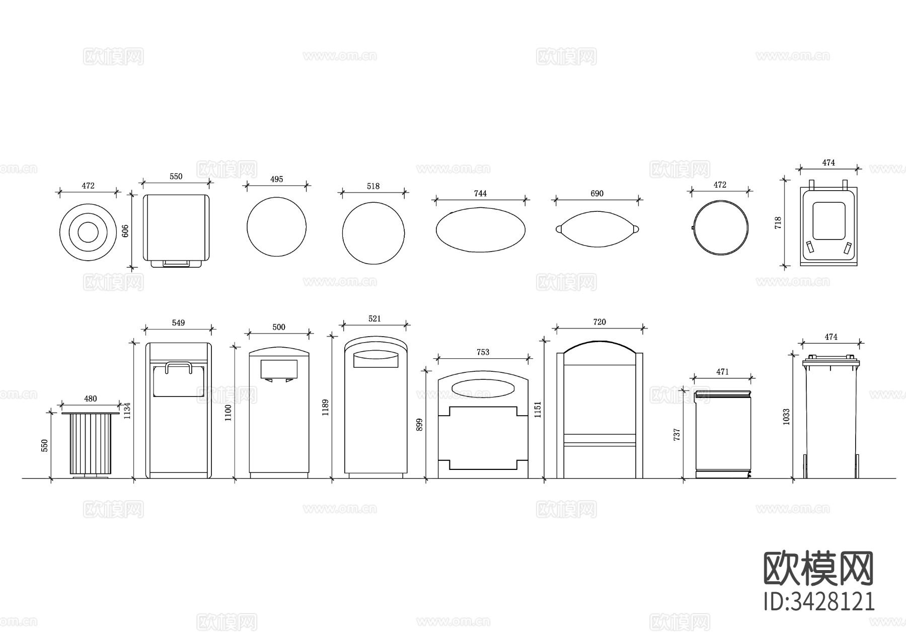 多款室内垃圾桶cad图库下载