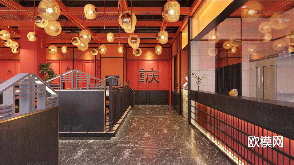 新中式餐廳 火鍋店 3d模型下載(渲染圖2)