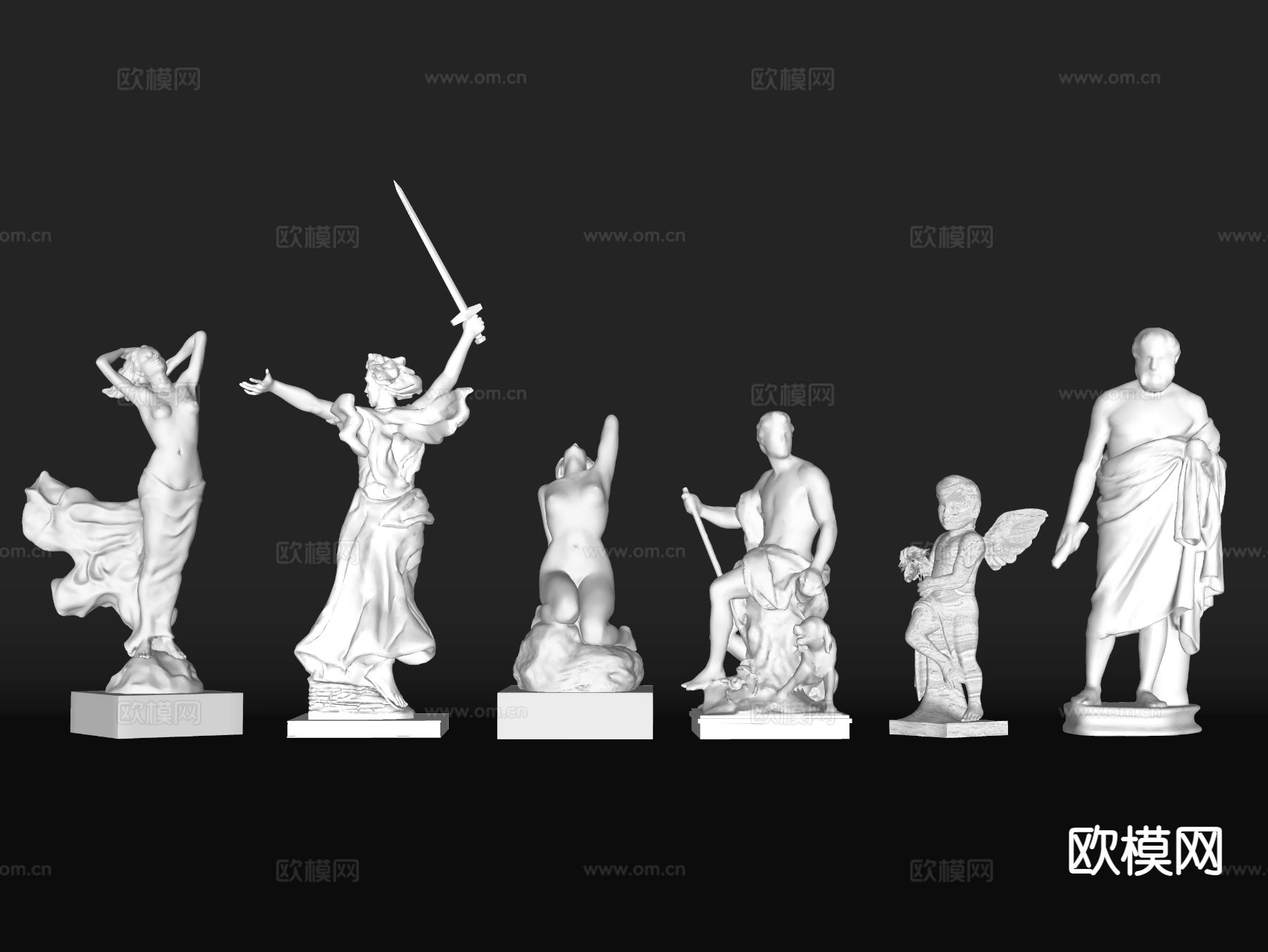 欧式人物雕塑 雕塑摆件su模型下载（渲染图1）