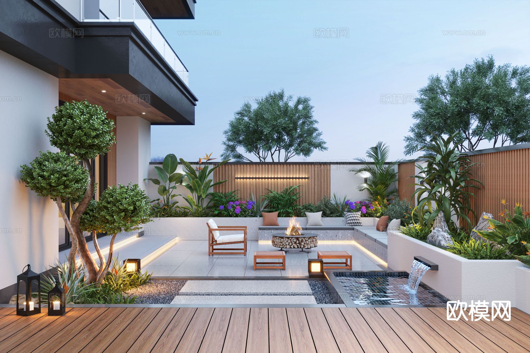 庭院景观 别墅花园3d模型下载（渲染图2）