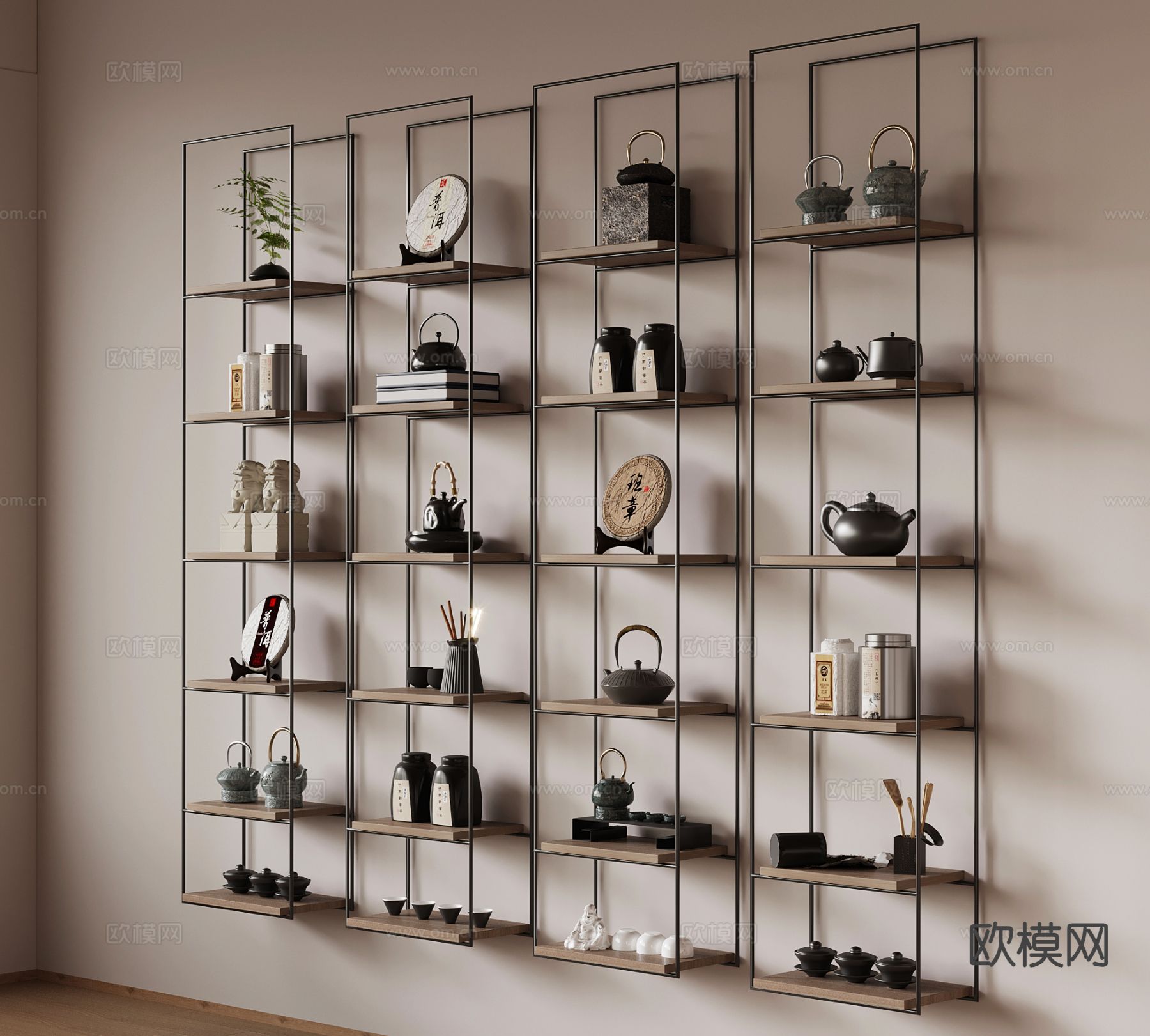 新中式茶具 茶叶罐 茶壶 茶饼su模型下载（渲染图2）