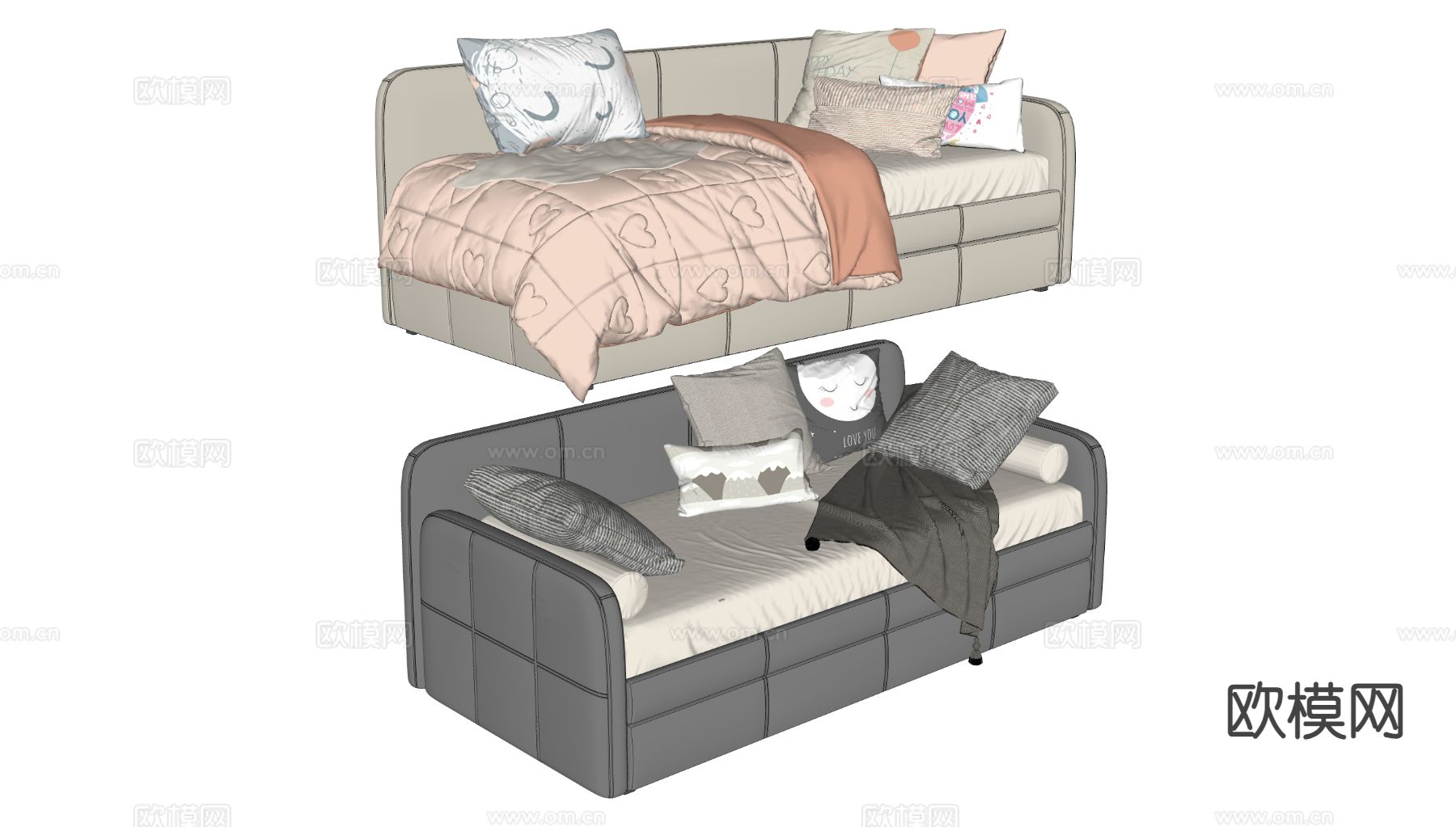 现代沙发床su模型下载（渲染图1）