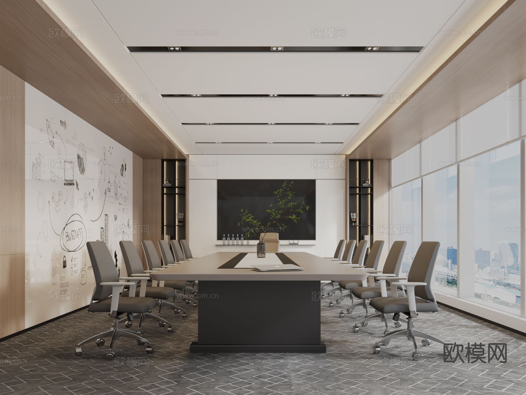 现代会议室3d模型下载