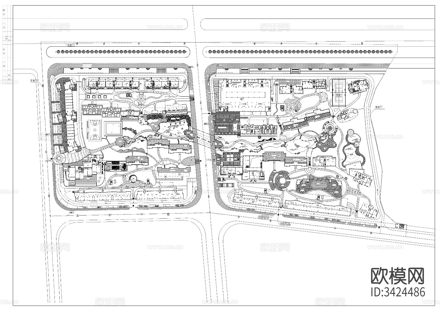 住宅小区CAD平面图下载（渲染图3）