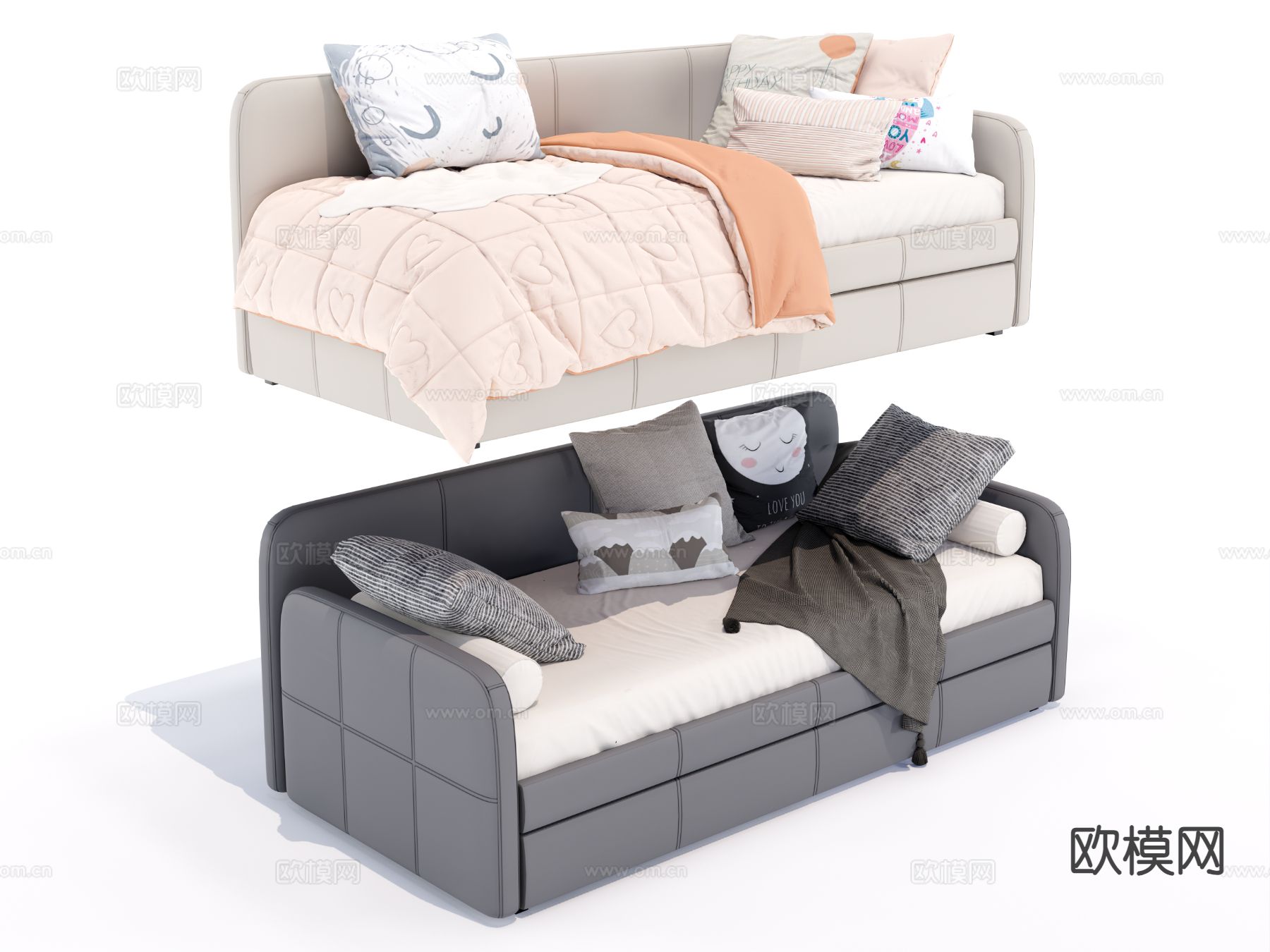 现代沙发床su模型下载（渲染图2）