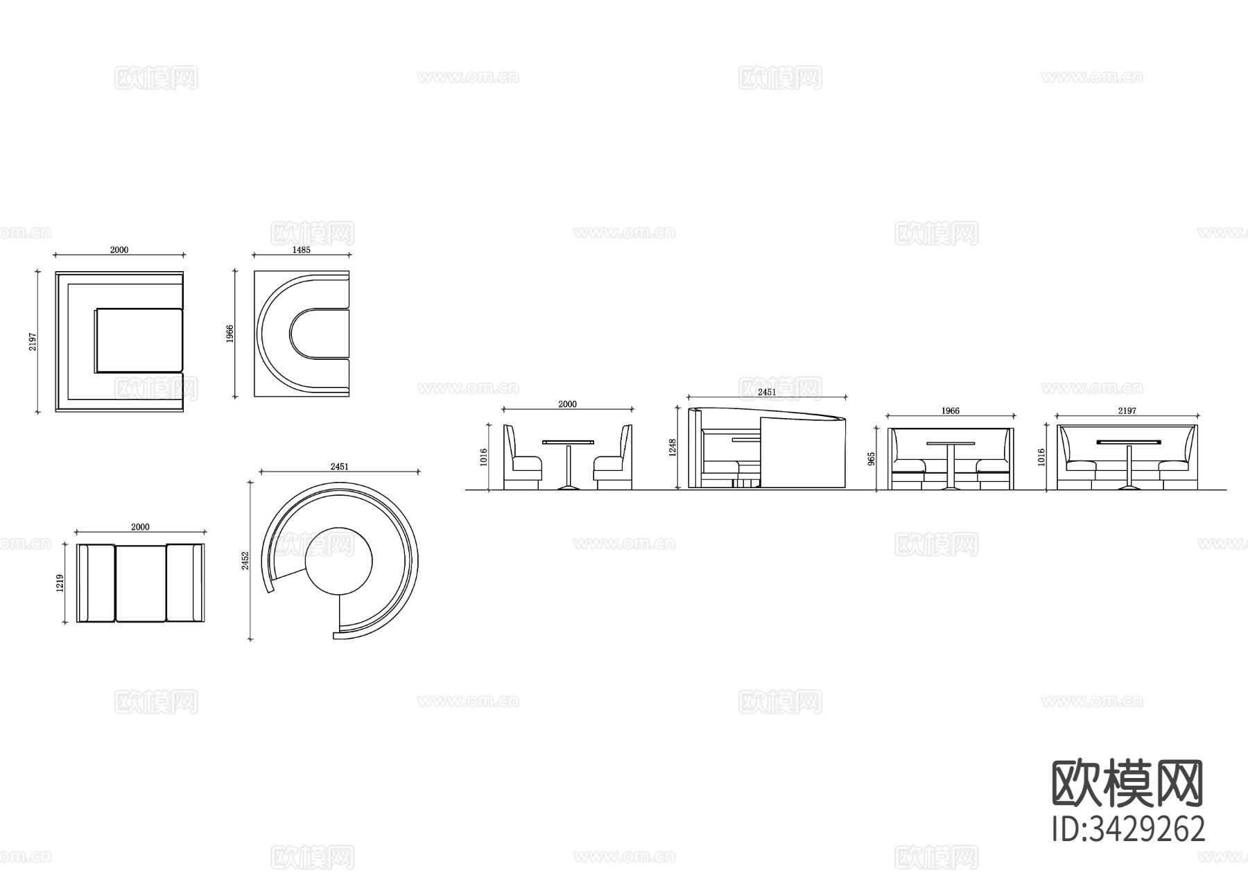 各类餐厅卡座cad大样图下载