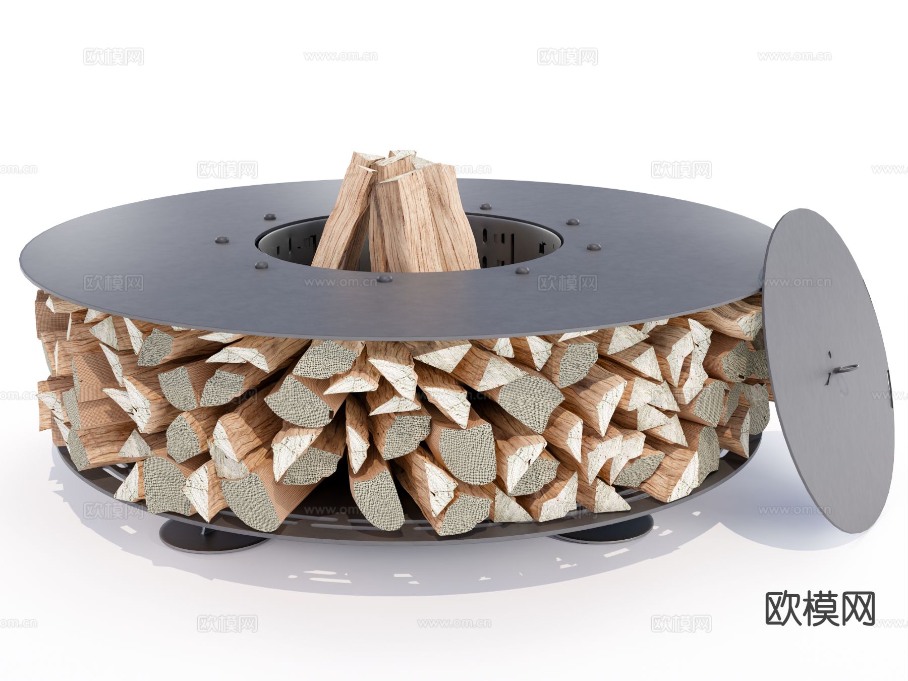 现代火炉 户外柴火桌su模型下载（渲染图3）