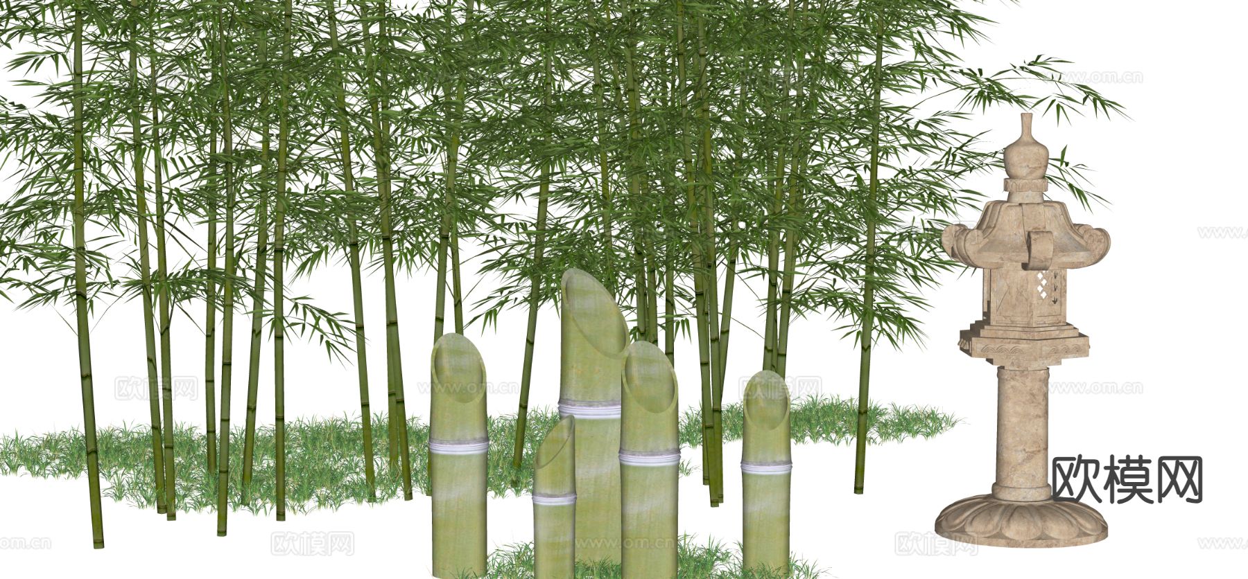 新中式竹筒灯 景观灯su模型下载（渲染图1）
