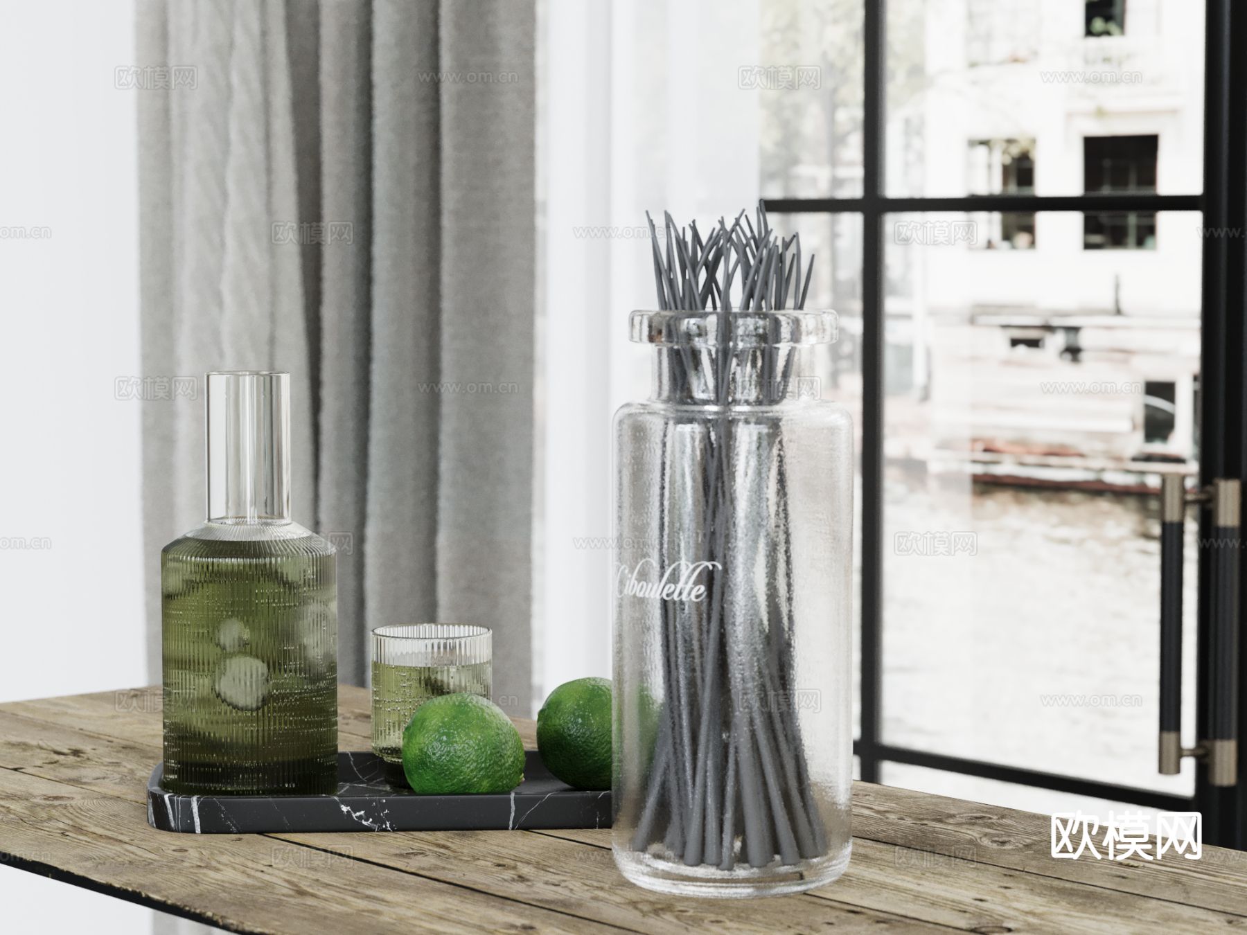 饮料 酒具 柠檬 瓶子su模型下载（渲染图2）