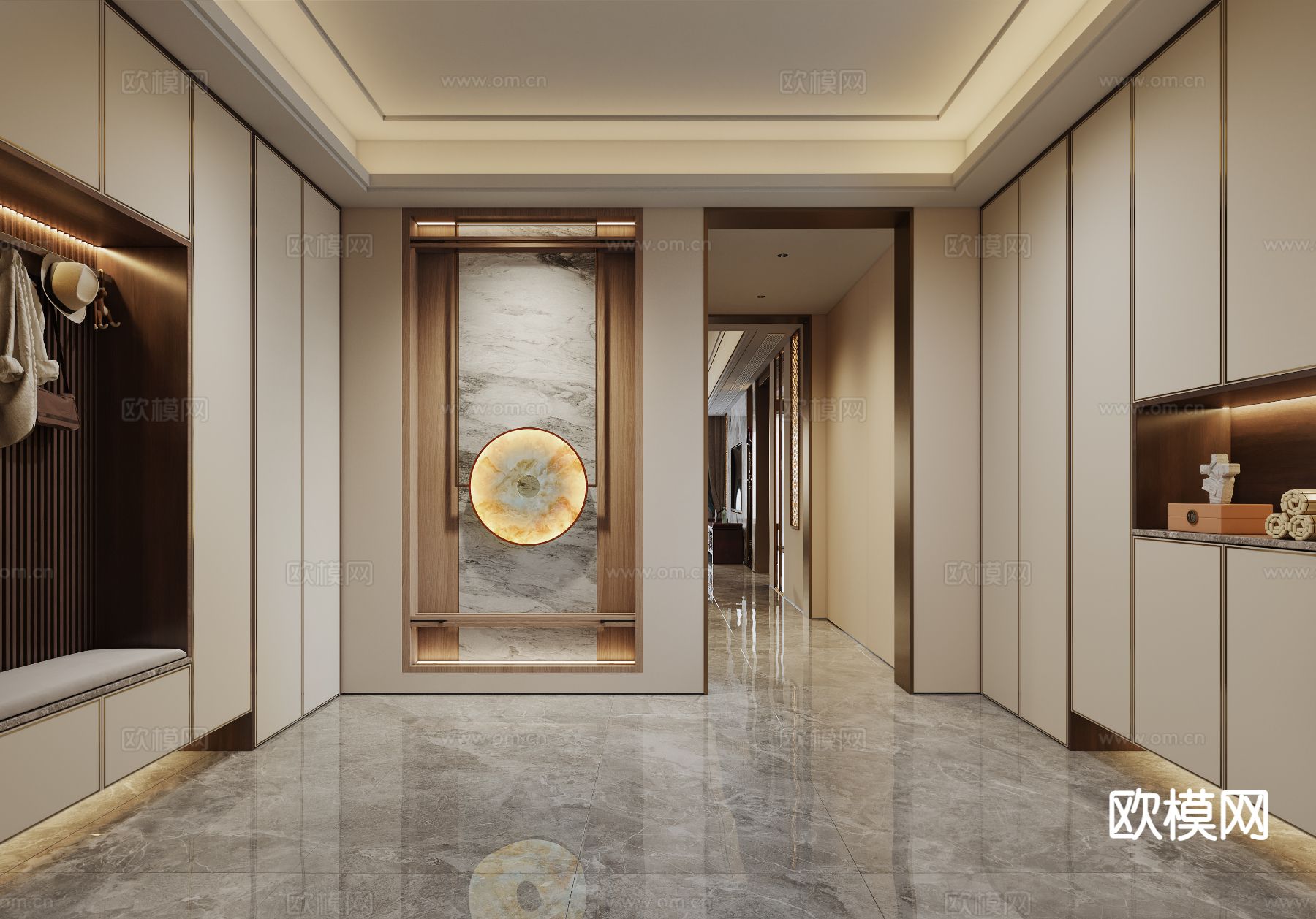 新中式门厅 玄关过道3d模型下载