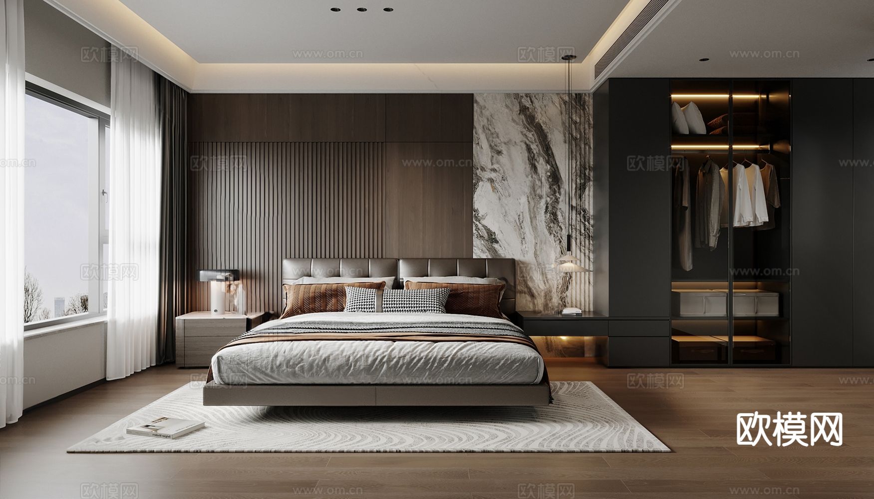 意式卧室 主卧 主人房su模型下载（渲染图2）