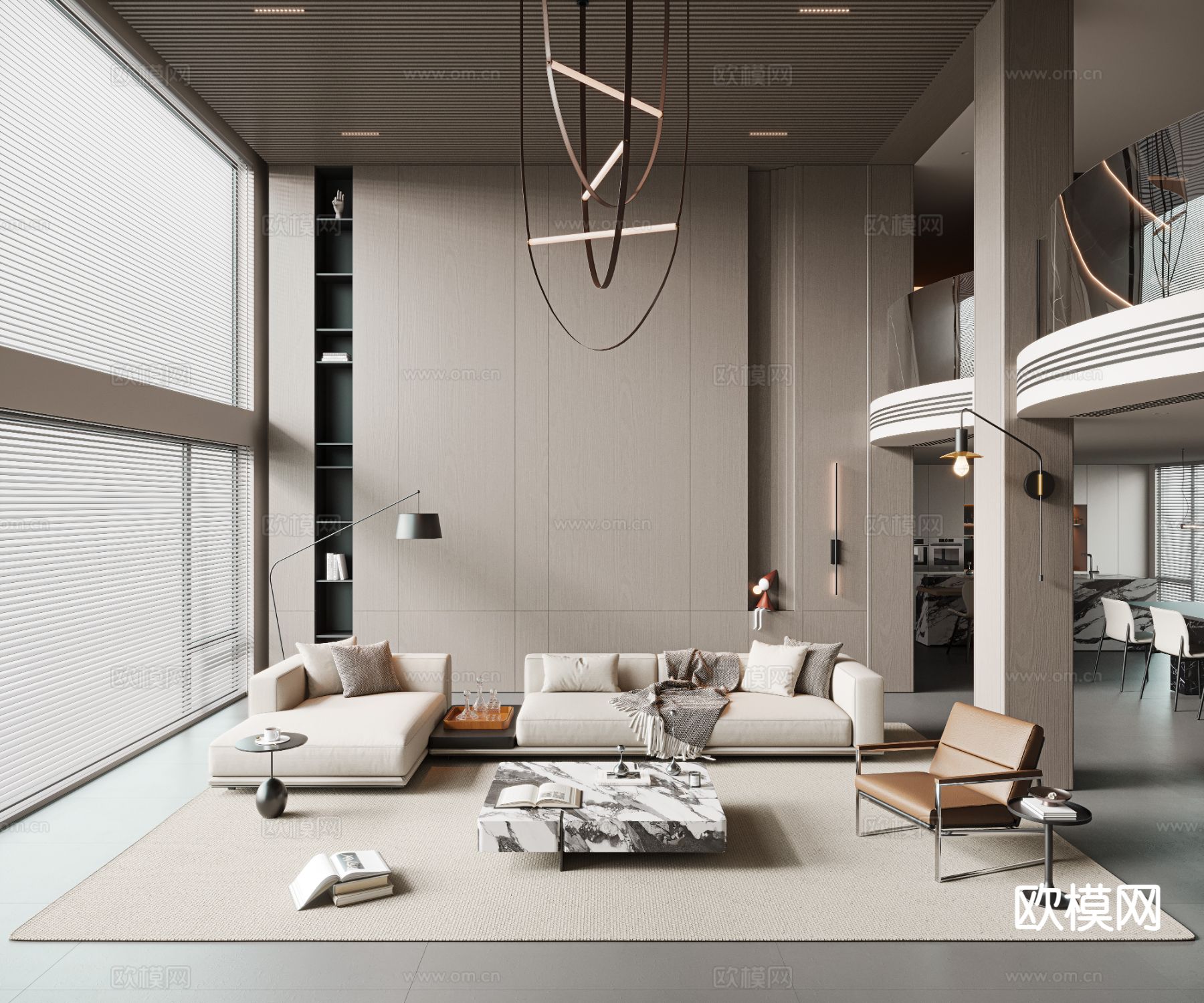 现代别墅客餐厅3d模型下载（渲染图2）