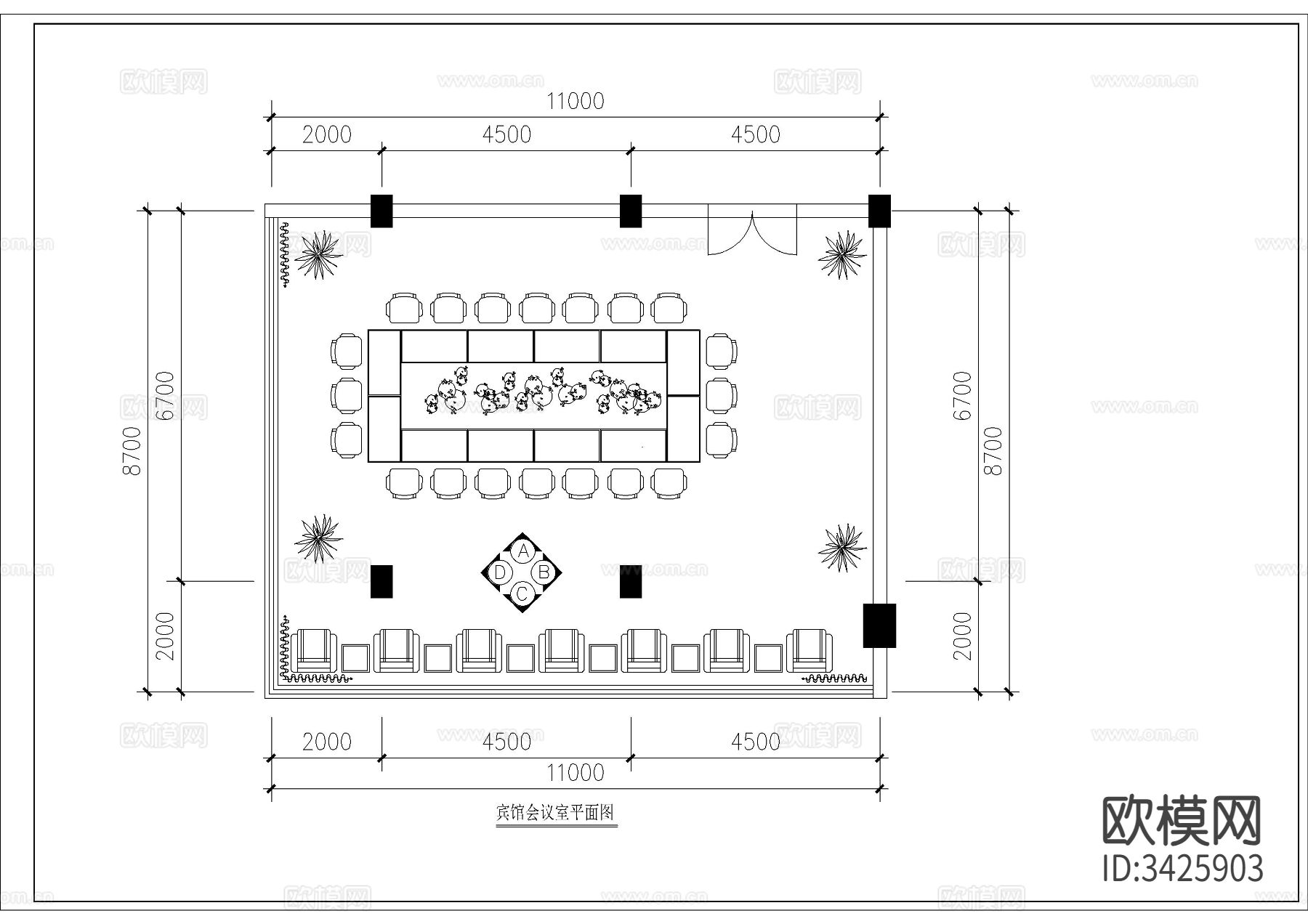 某宾馆会议室CAD施工图下载（渲染图1）