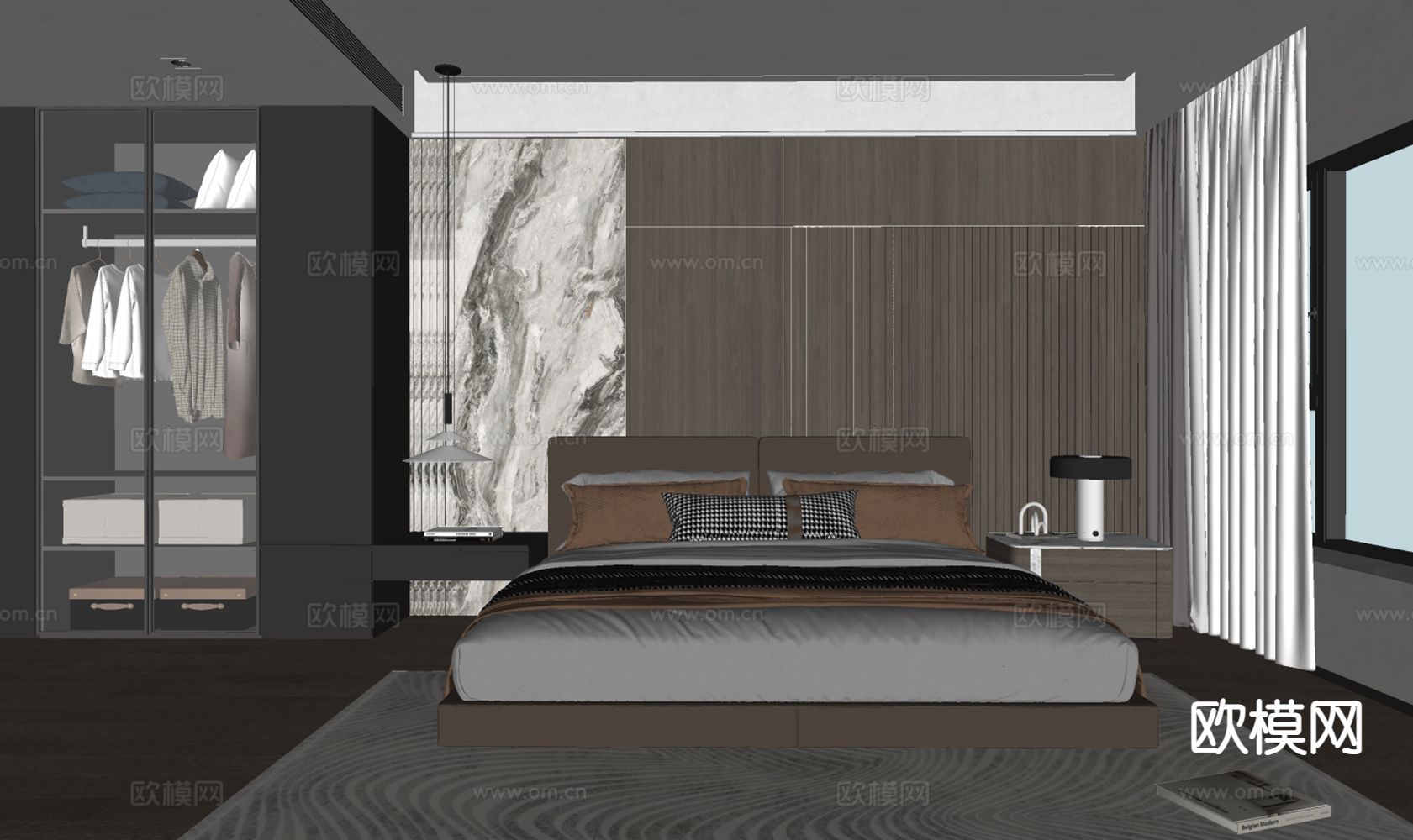 意式卧室 主卧 主人房su模型下载（渲染图1）