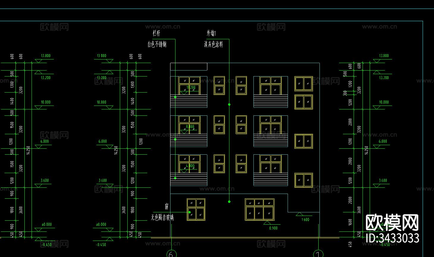 别墅建筑施工设计图cad施工图下载（渲染图3）
