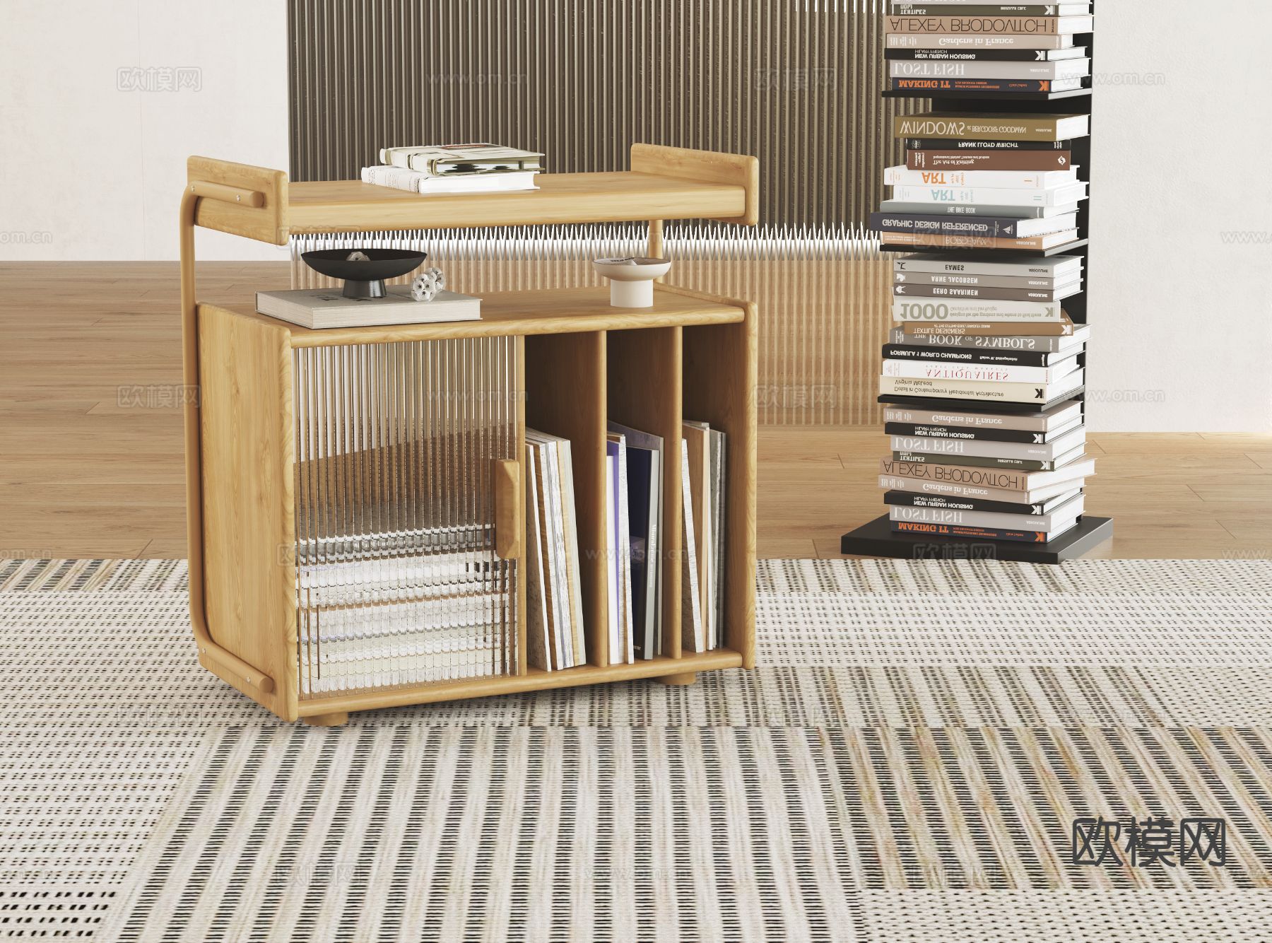 侘寂书架 落地书架su模型下载（渲染图2）