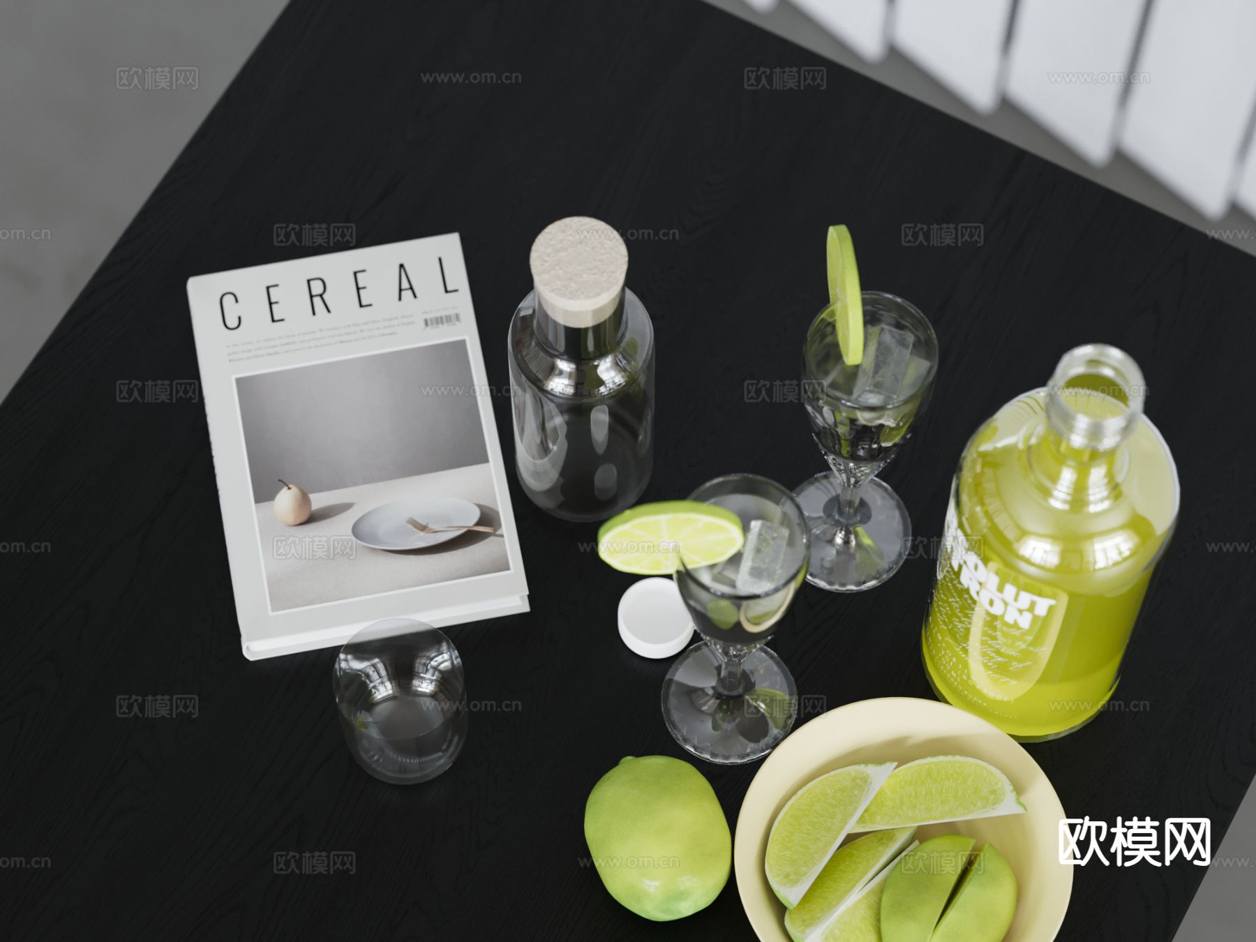 水果 果盘 柠檬 酒具su模型下载（渲染图2）