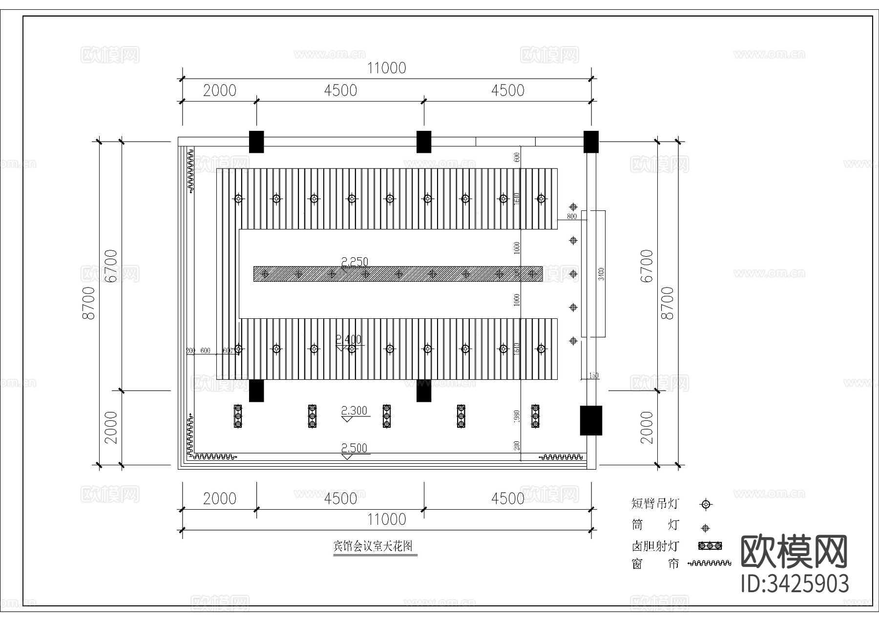 某宾馆会议室CAD施工图下载（渲染图2）