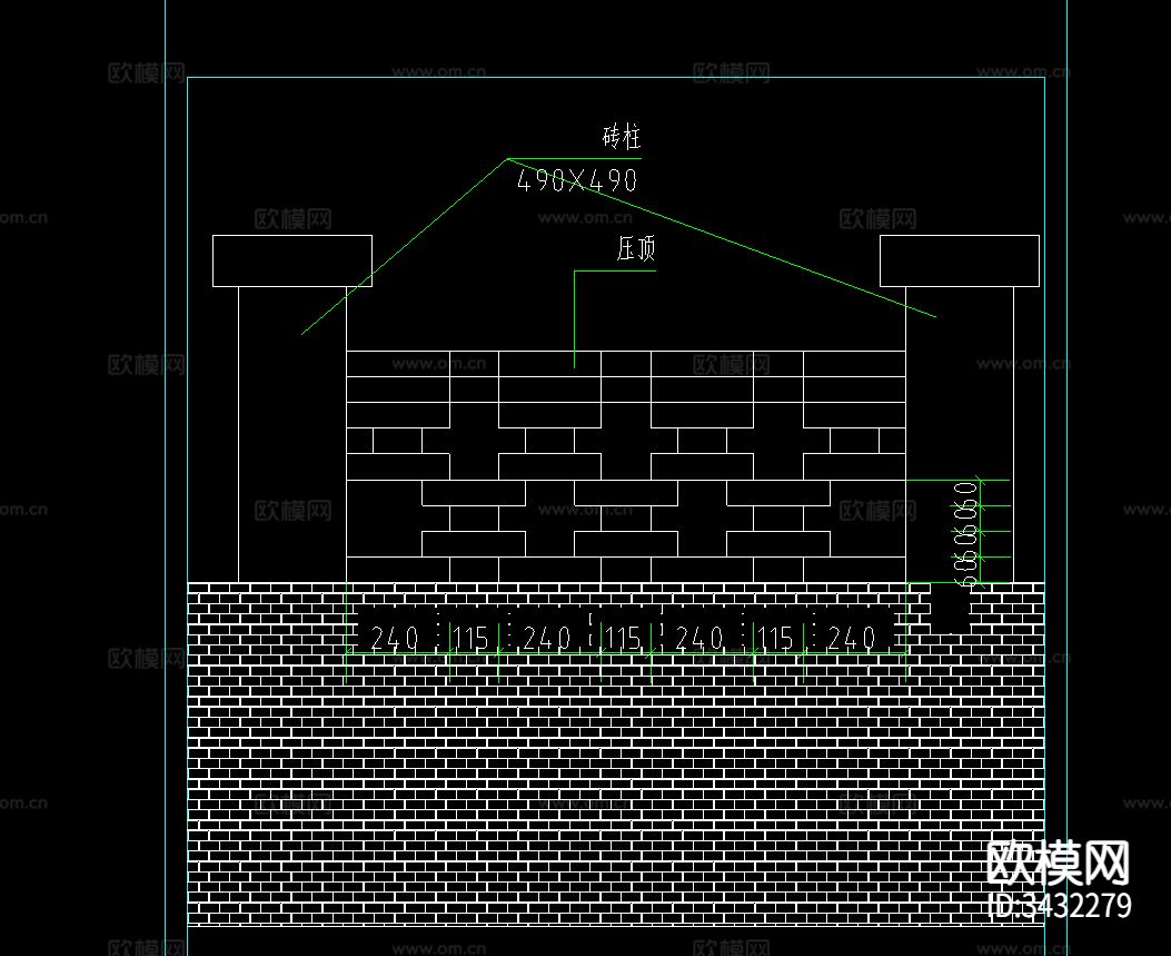 围墙cad大样图下载（渲染图3）