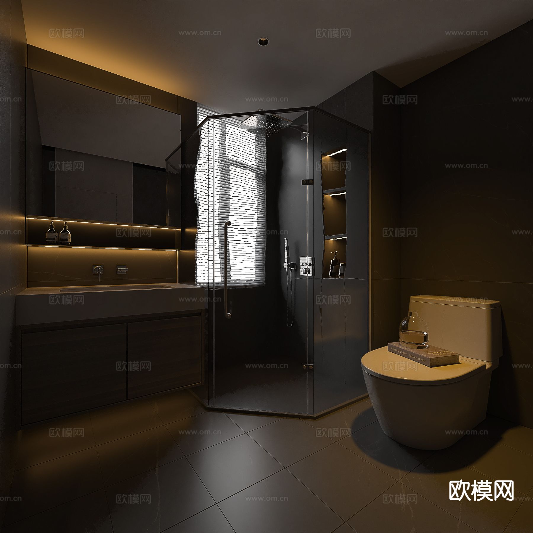 暗黑风卫生间 浴室su模型下载（渲染图2）