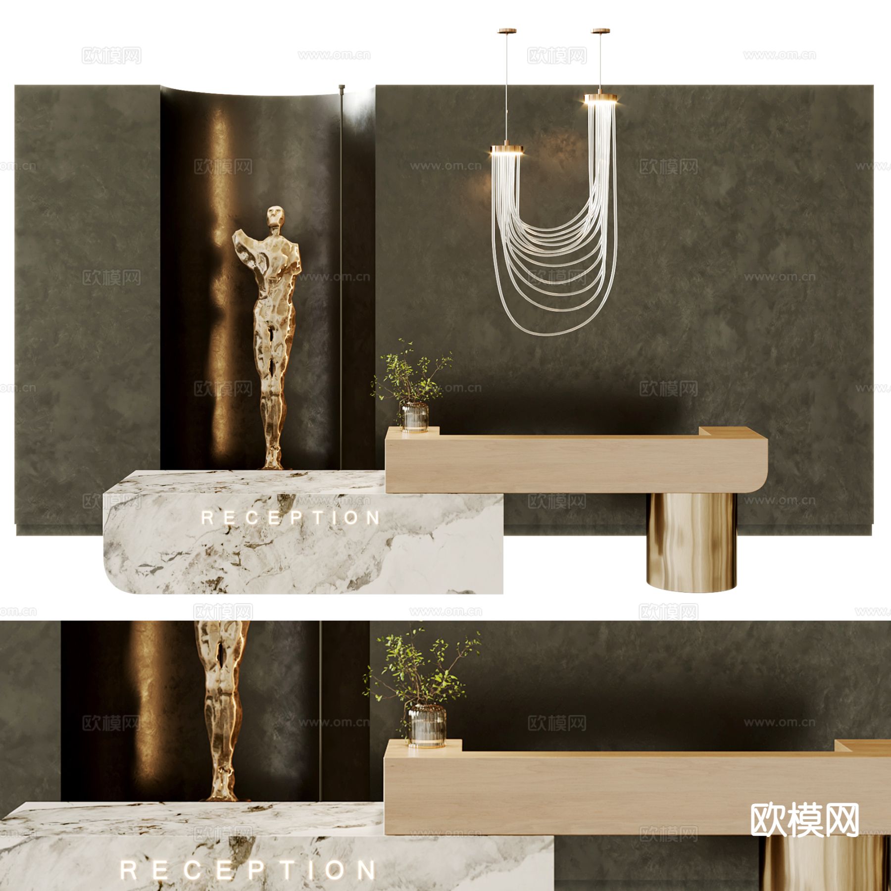 轻奢前台 接待台 服务台3d模型下载