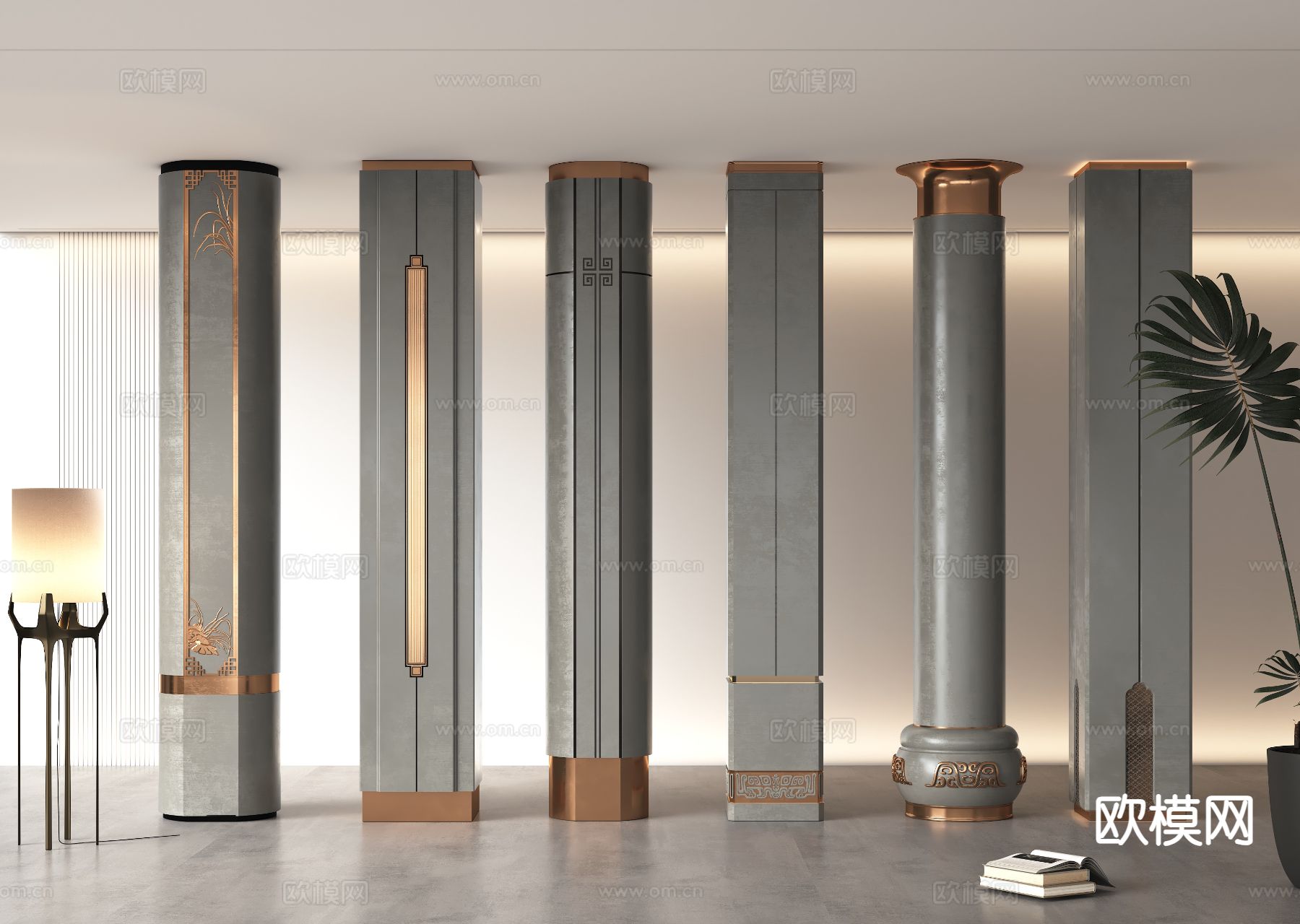 新中式柱子 装饰柱3d模型下载（渲染图1）