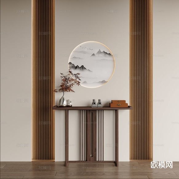 新中式端景台 条案 3d模型下载